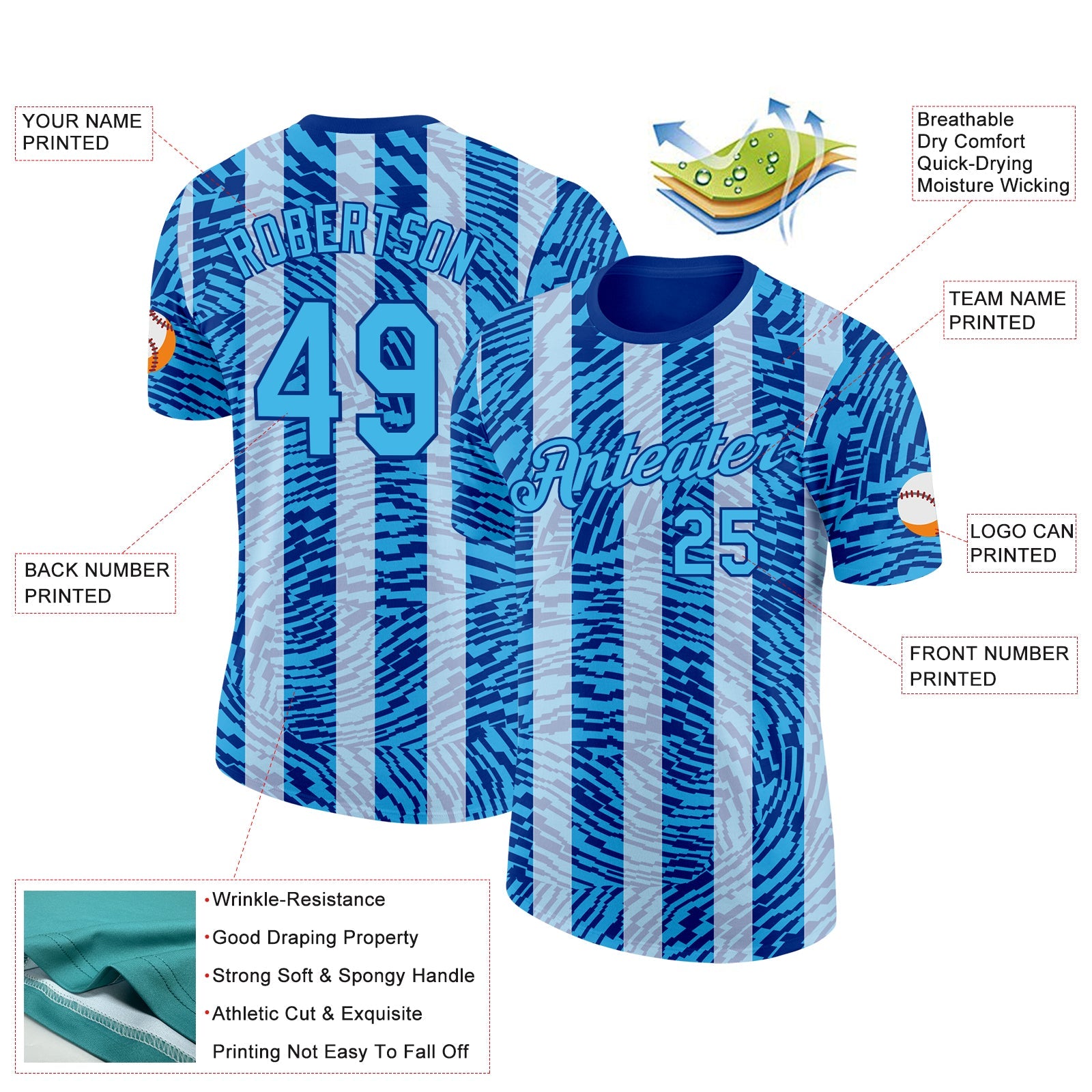 Custom Blue Sky Blue-Royal Uruguay Stripe Performance T-Shirt view 2