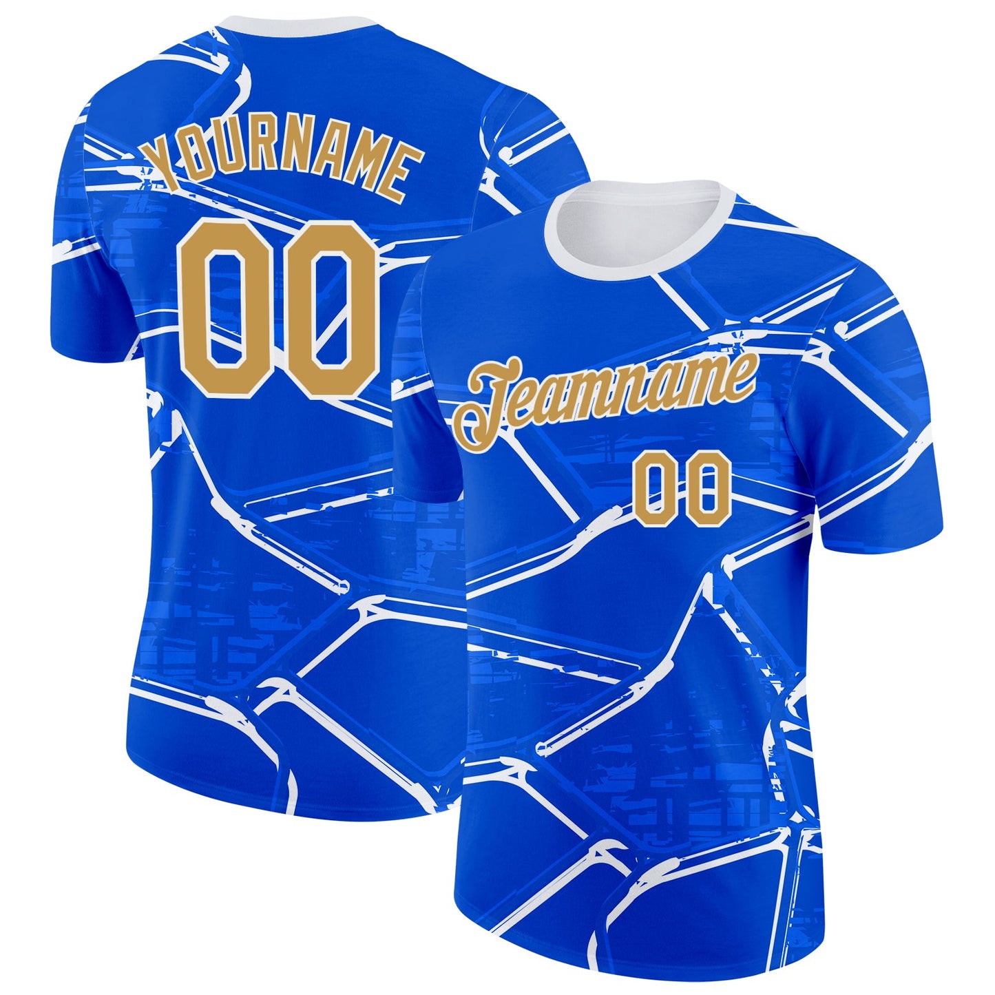 Custom Blue Old Gold-White Uruguay Abstract Geometric Net Performance T-Shirt - Main View