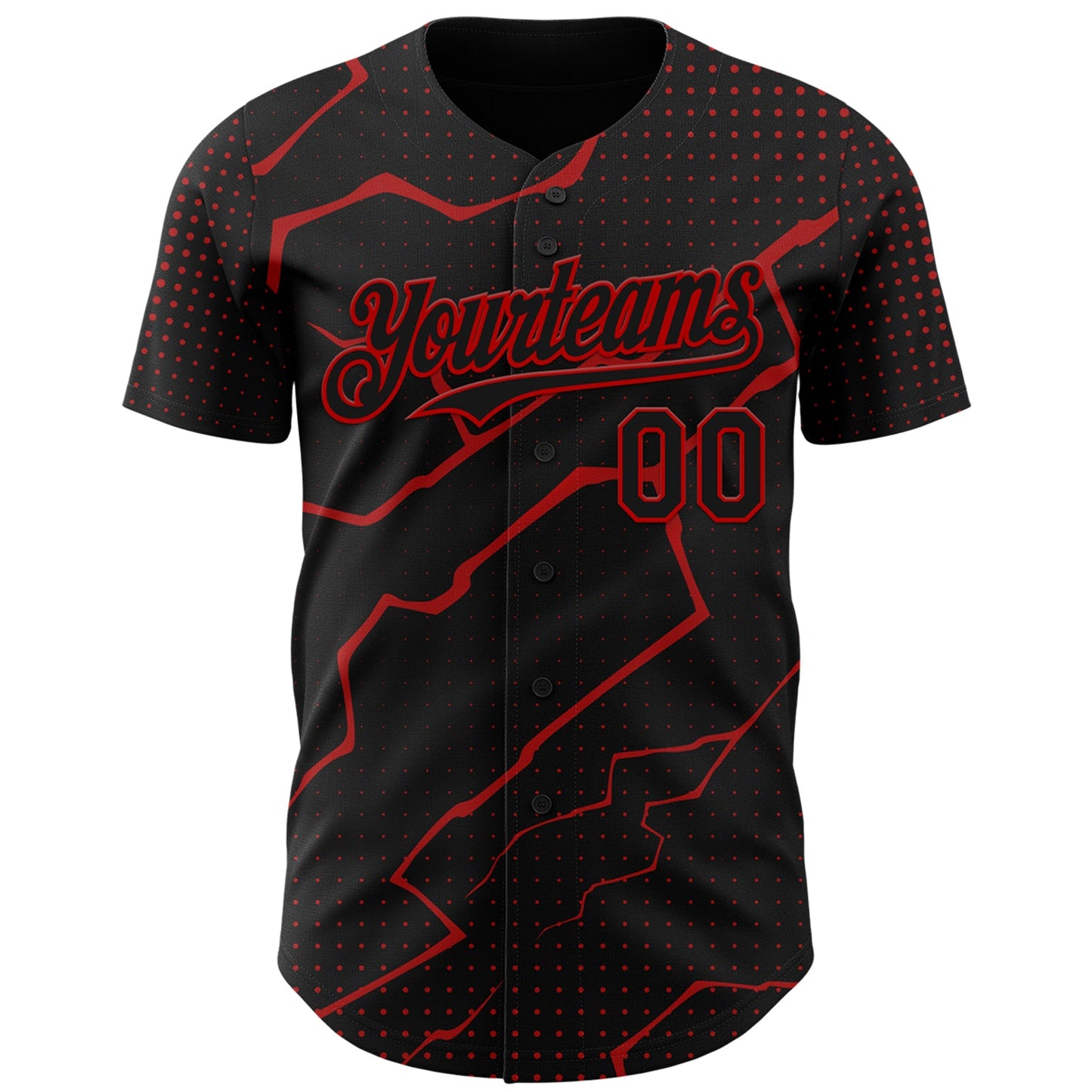 Custom Black Red Lightning Polka Dot Authentic Baseball Jersey view 2