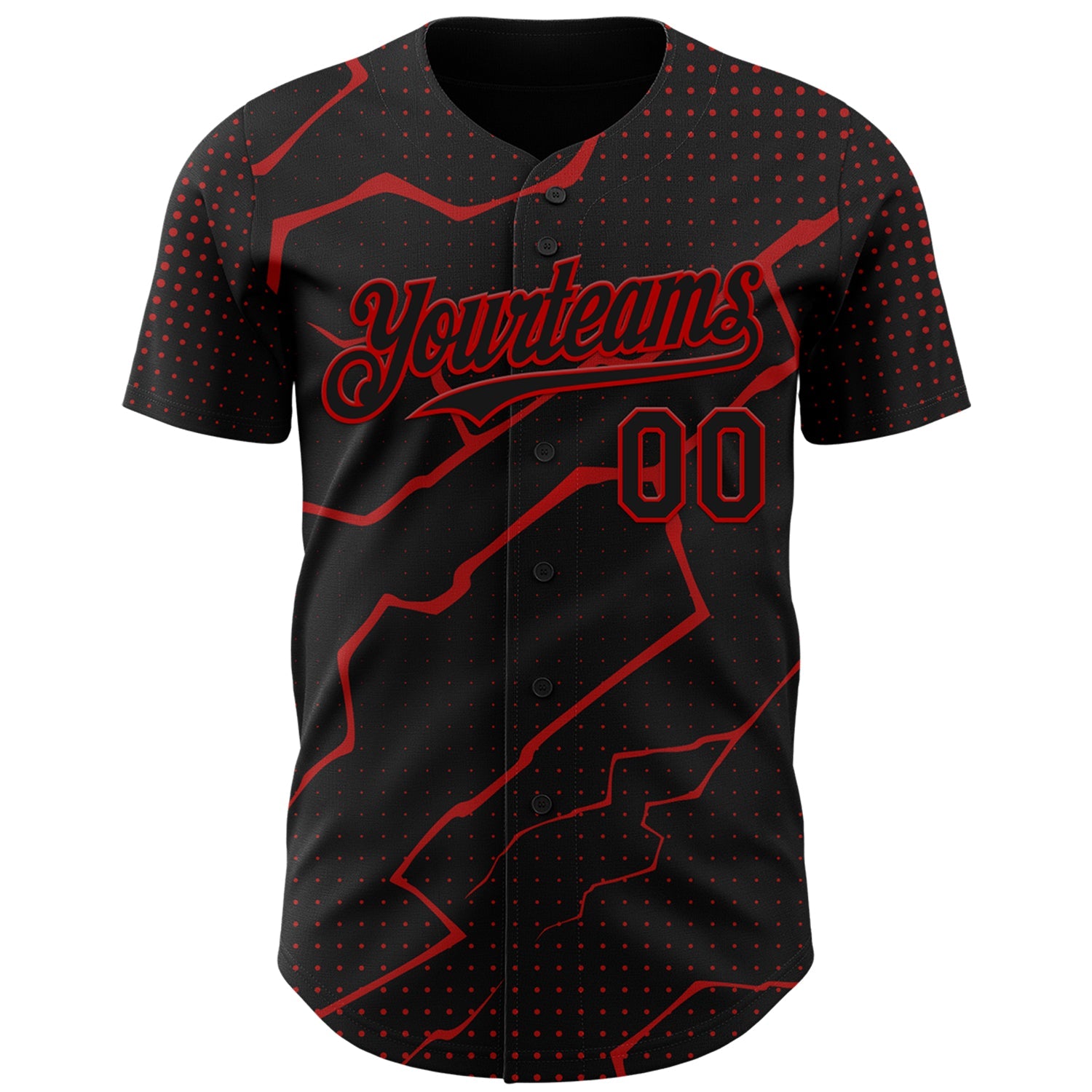 Custom Black Red Lightning Polka Dot Authentic Baseball Jersey view 2