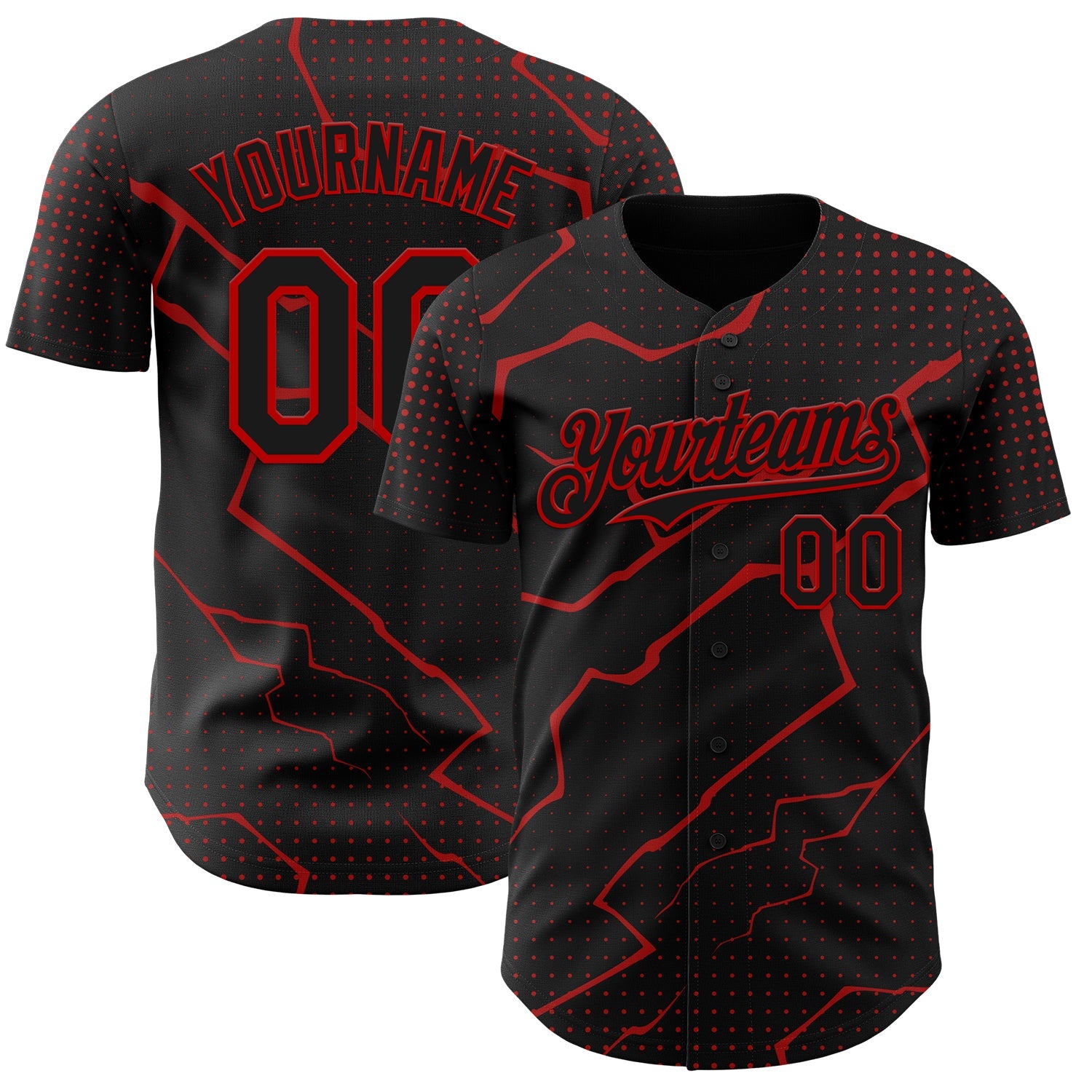 Custom Black Red Lightning Polka Dot Authentic Baseball Jersey - Main View