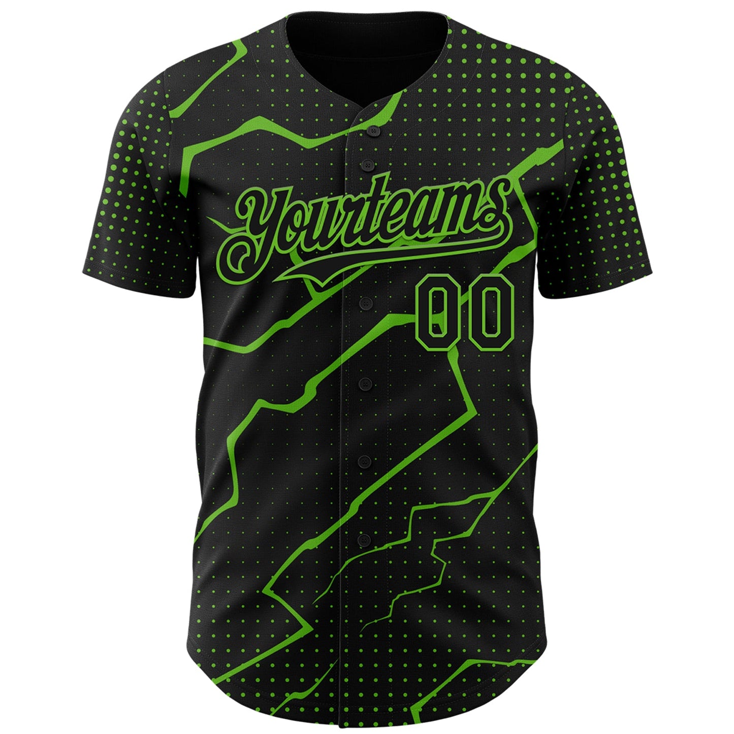Custom Black Aurora Green Lightning Polka Dot Authentic Baseball Jersey view 2