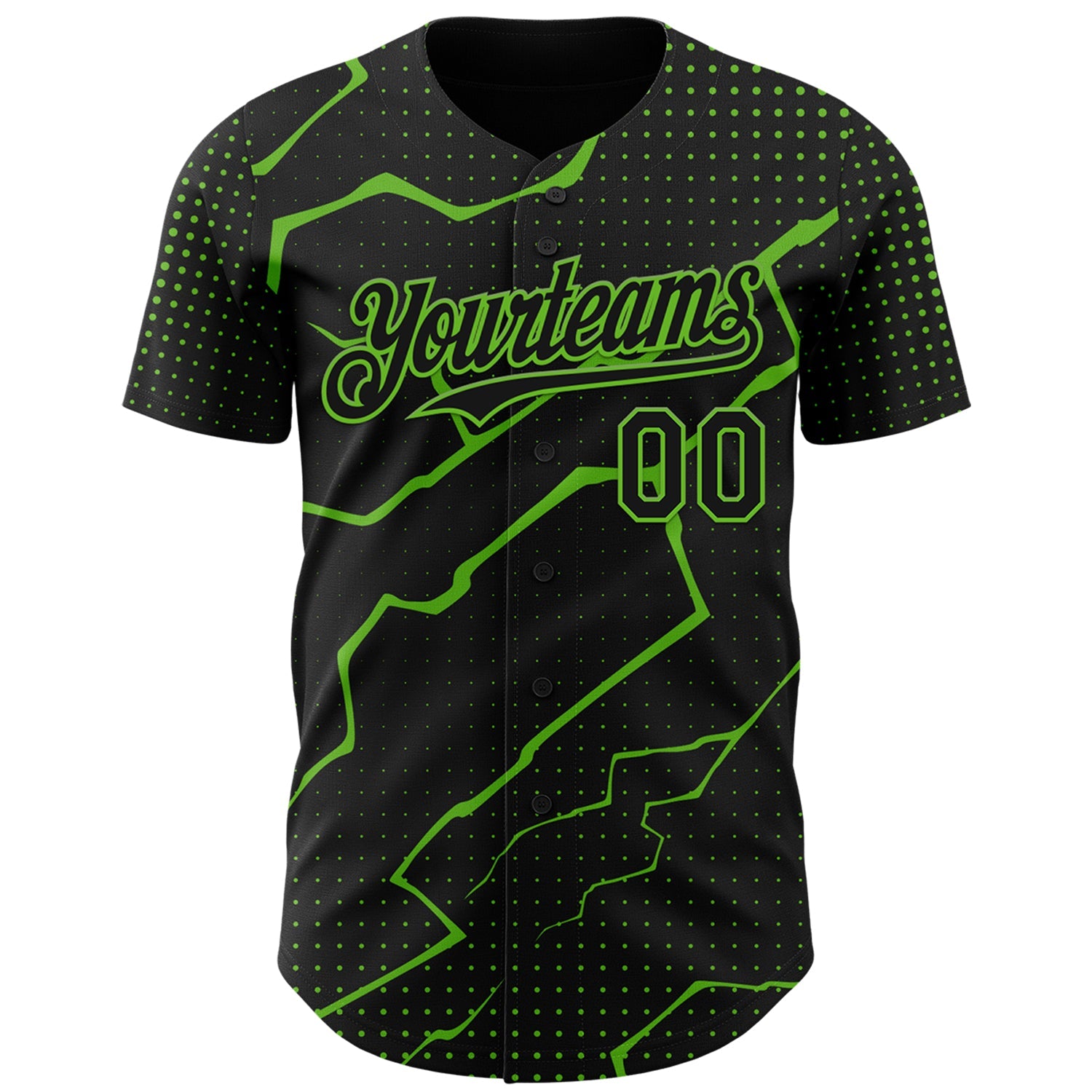 Custom Black Aurora Green Lightning Polka Dot Authentic Baseball Jersey view 2