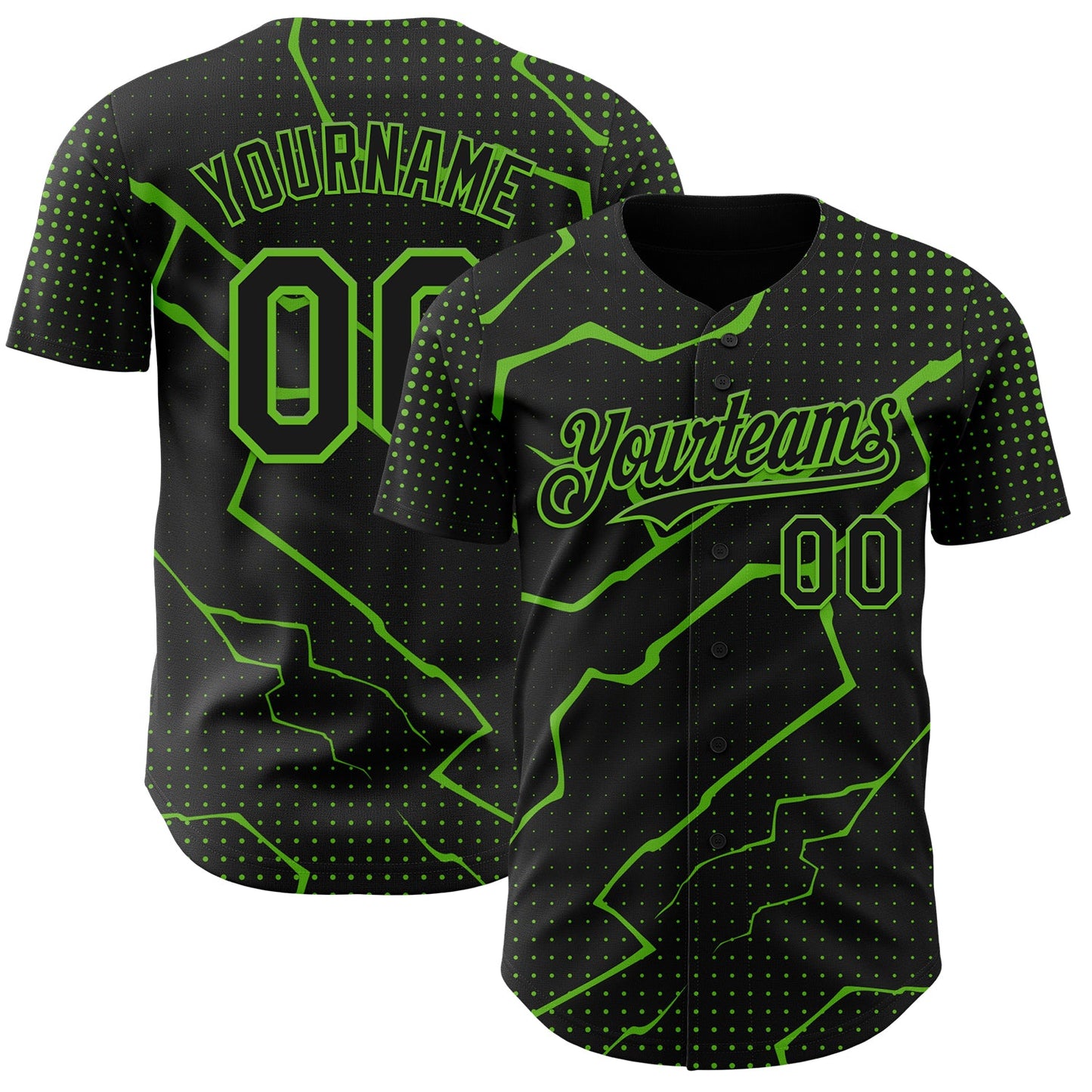Custom Black Aurora Green Lightning Polka Dot Authentic Baseball Jersey - Main View