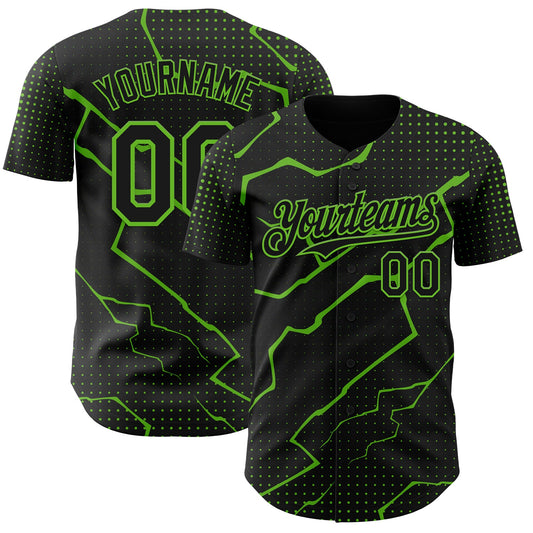 Custom Black Aurora Green Lightning Polka Dot Authentic Baseball Jersey - Main View