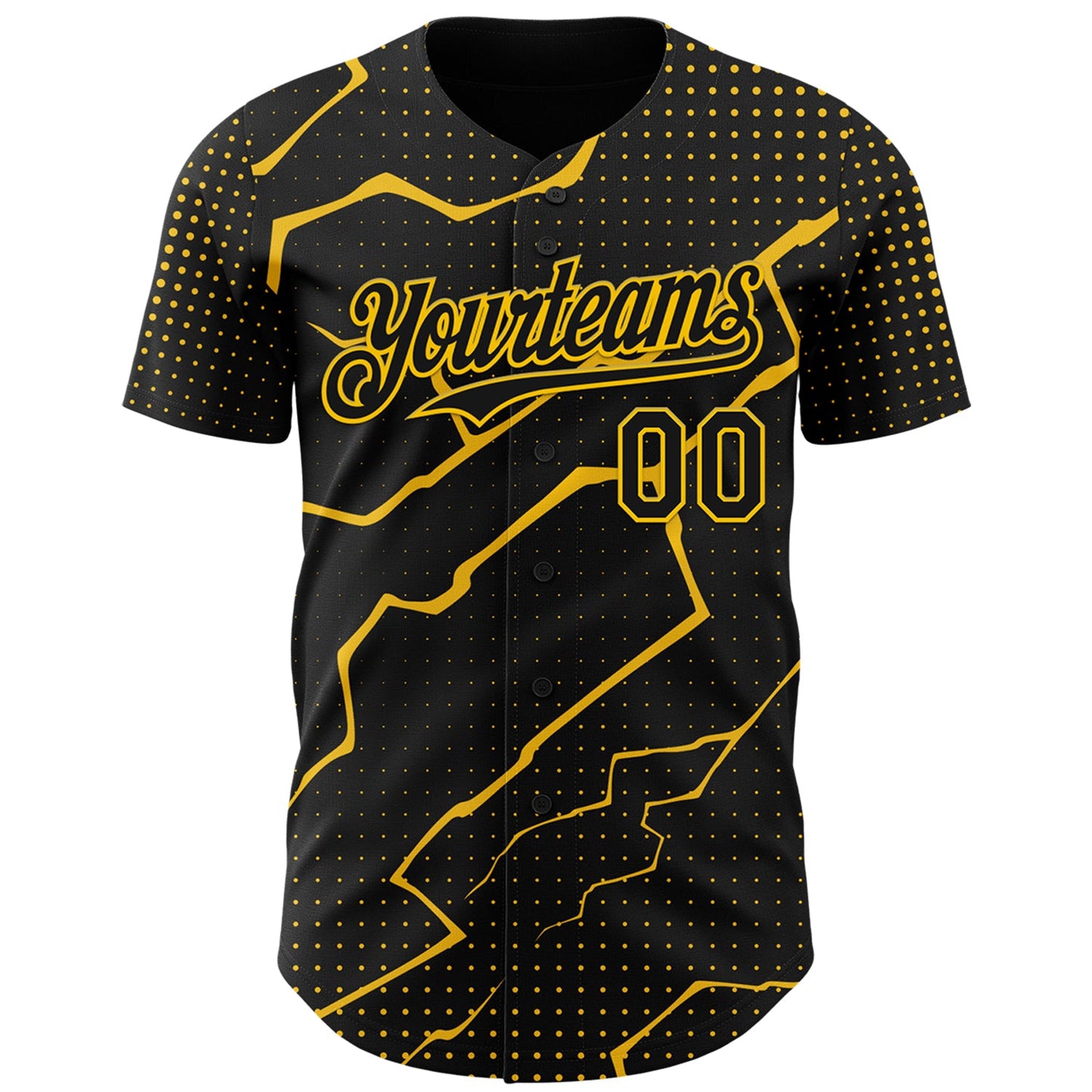 Custom Black Yellow Lightning Polka Dot Authentic Baseball Jersey view 2