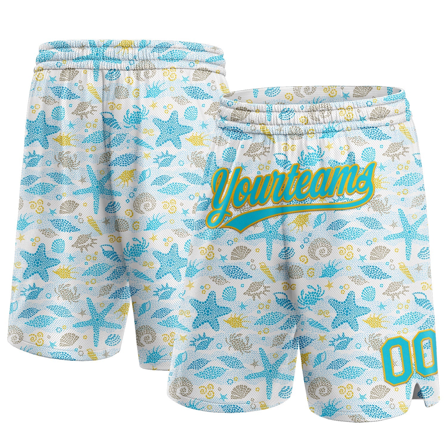 Custom White Lakes Blue-Gold 3D Pattern Starfishs And Shells Authentic Basketball Shorts - Main View