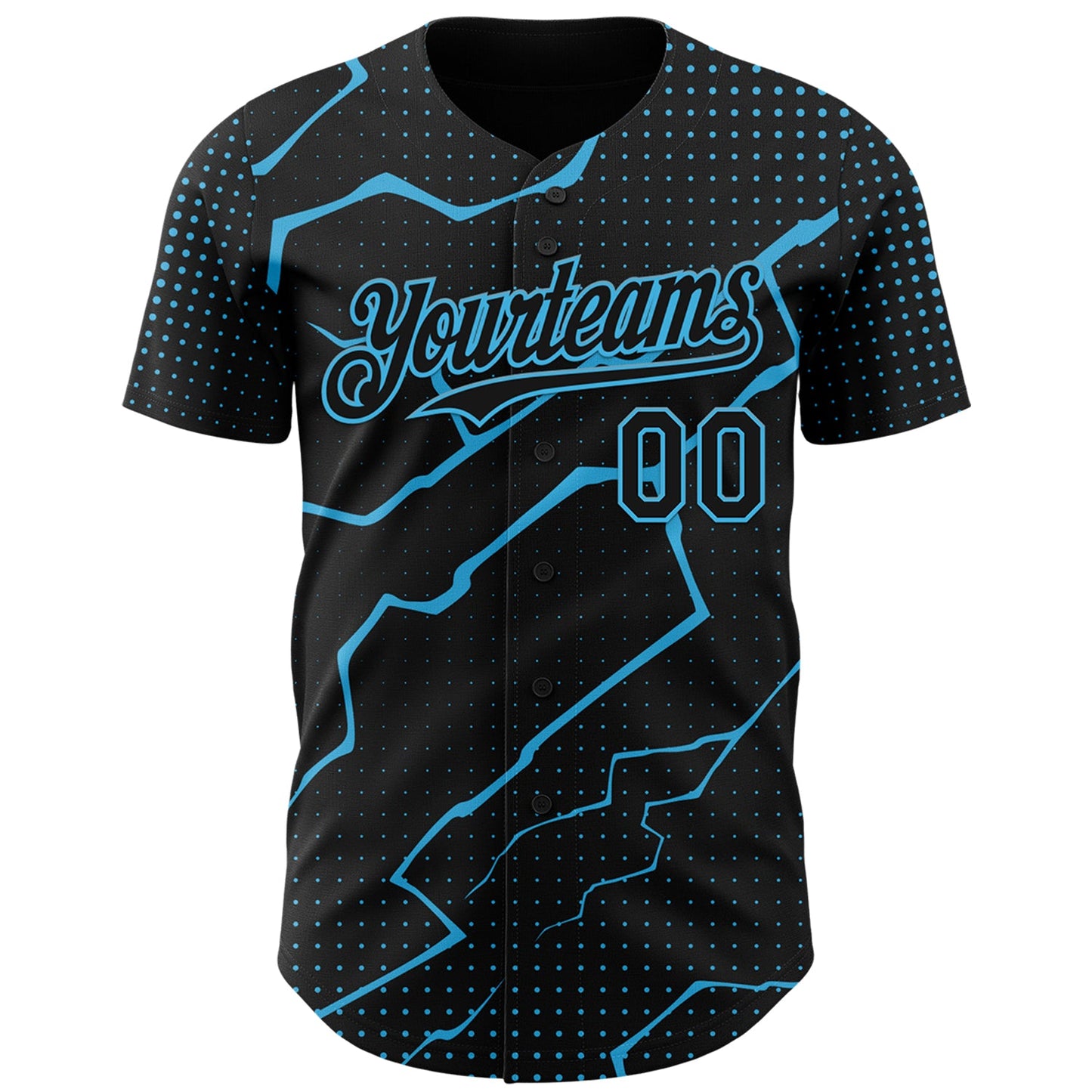 Custom Black Sky Blue Lightning Polka Dot Authentic Baseball Jersey view 2