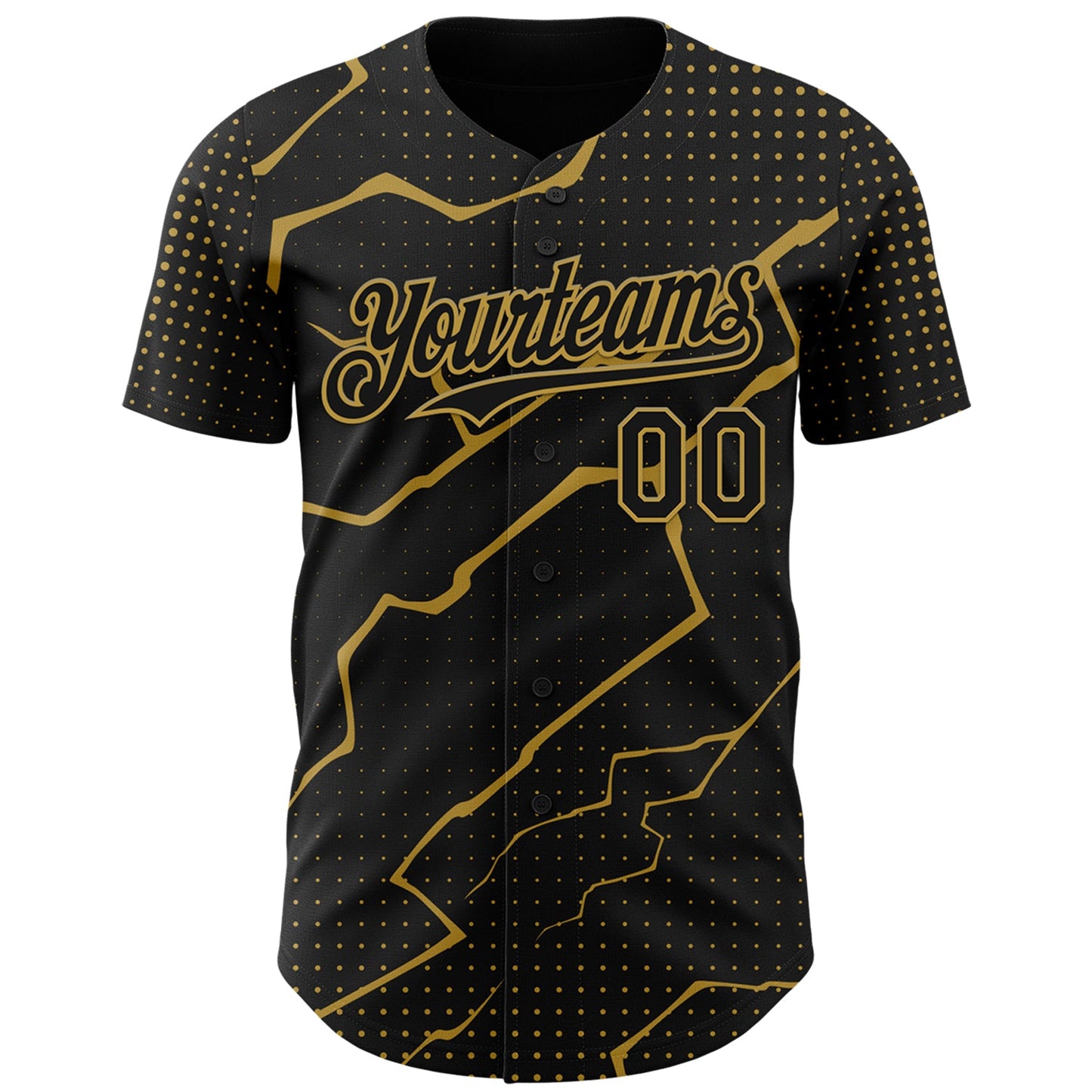 Custom Black Old Gold Lightning Polka Dot Authentic Baseball Jersey view 2