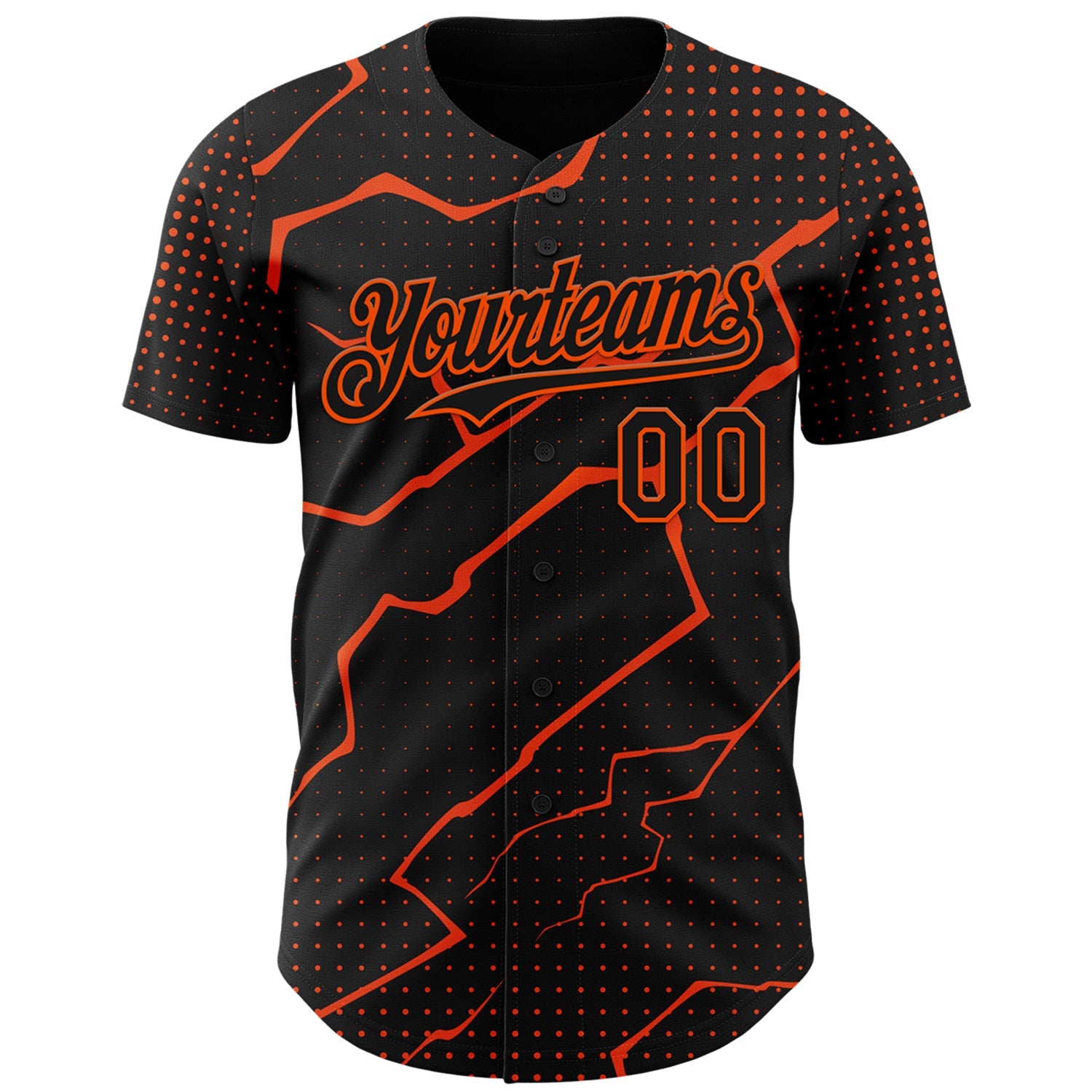 Custom Black Orange Lightning Polka Dot Authentic Baseball Jersey view 2