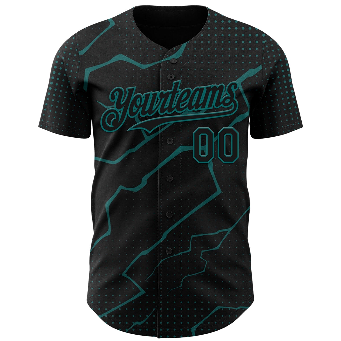 Custom Black Teal Lightning Polka Dot Authentic Baseball Jersey view 2