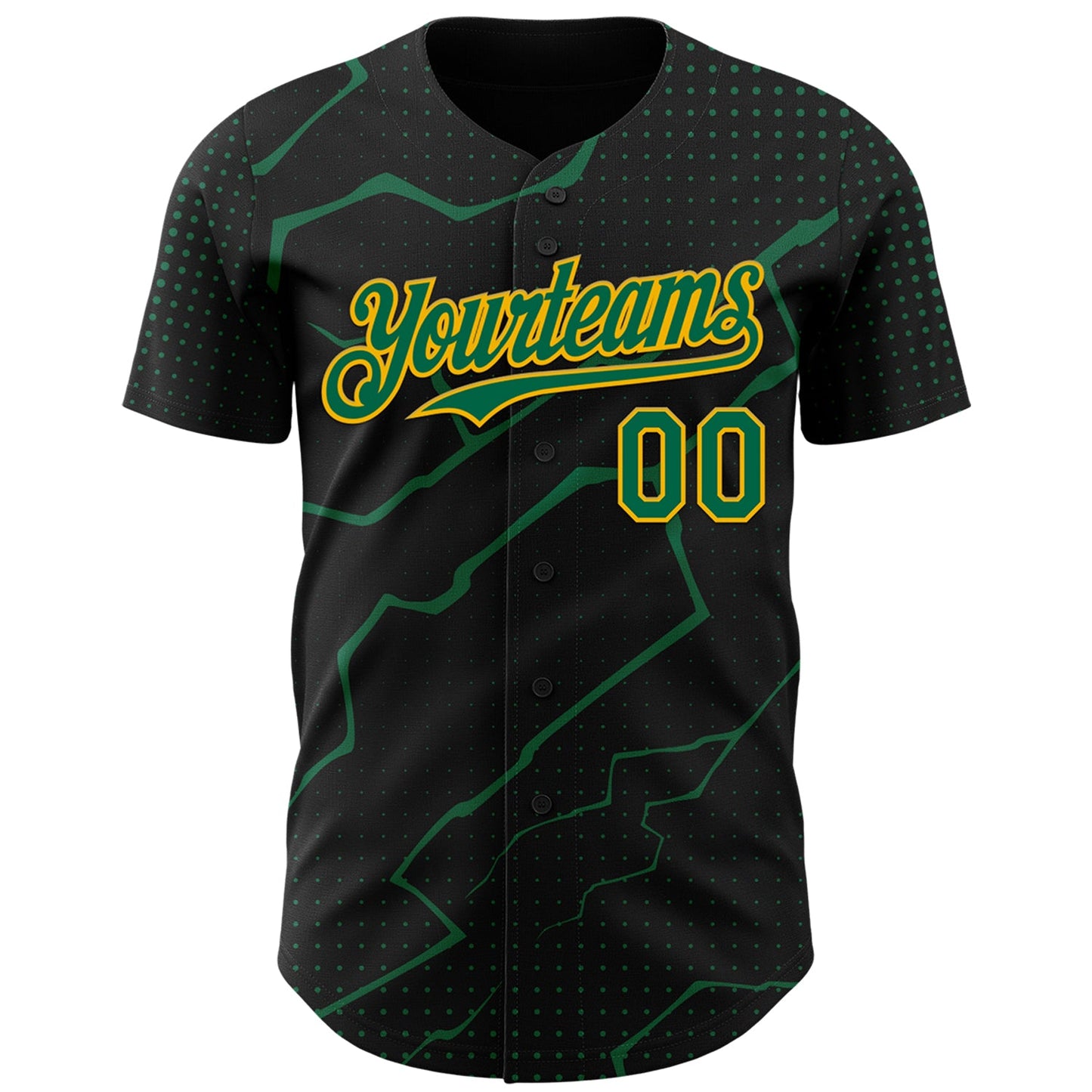Custom Black Kelly Green-Gold Lightning Polka Dot Authentic Baseball Jersey view 2