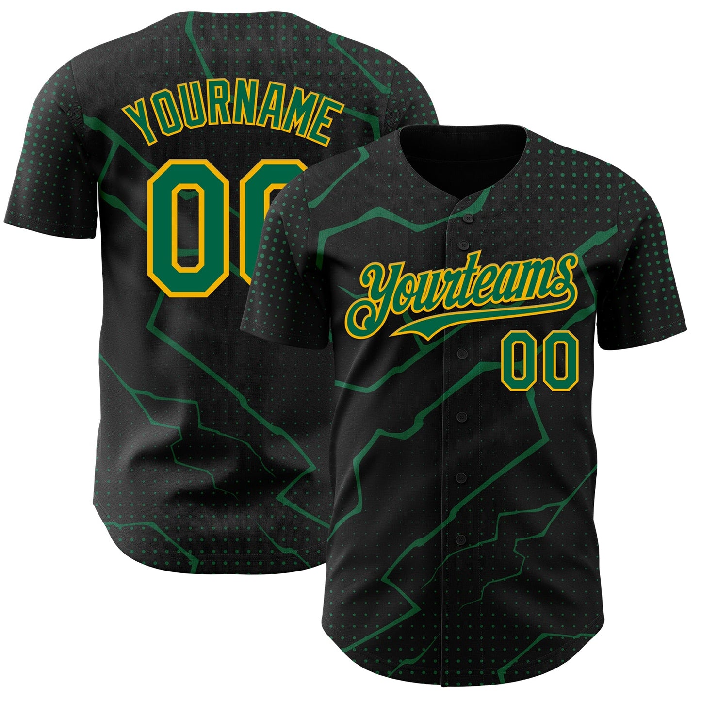 Custom Black Kelly Green-Gold Lightning Polka Dot Authentic Baseball Jersey - Main View
