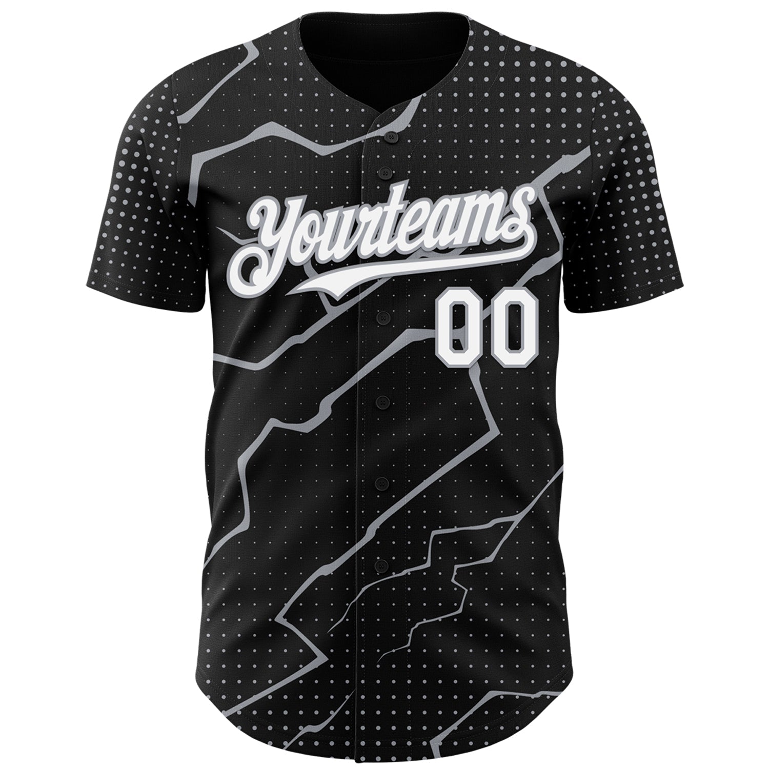 Custom Black White-Gray Lightning Polka Dot Authentic Baseball Jersey view 2