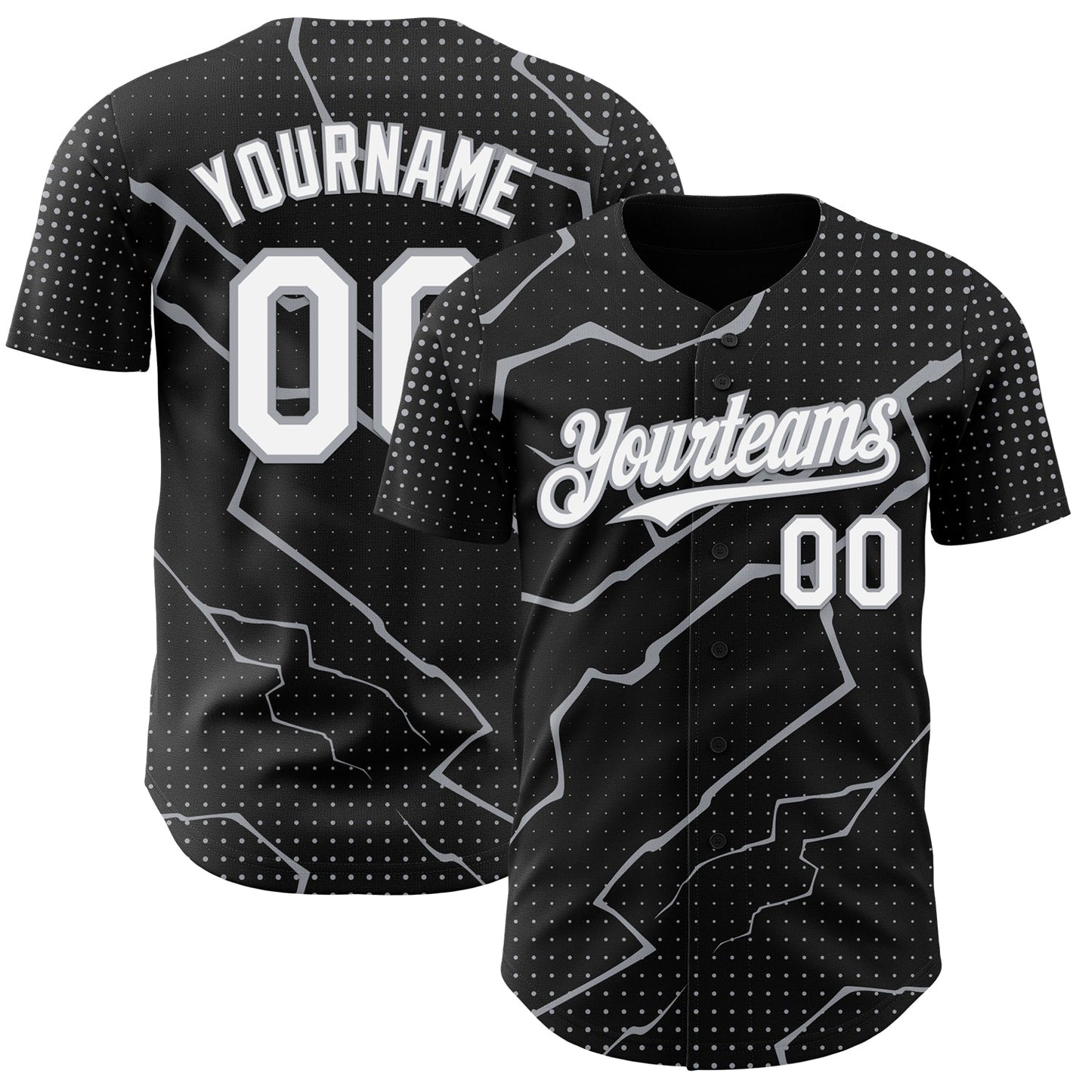 Custom Black White-Gray Lightning Polka Dot Authentic Baseball Jersey - Main View