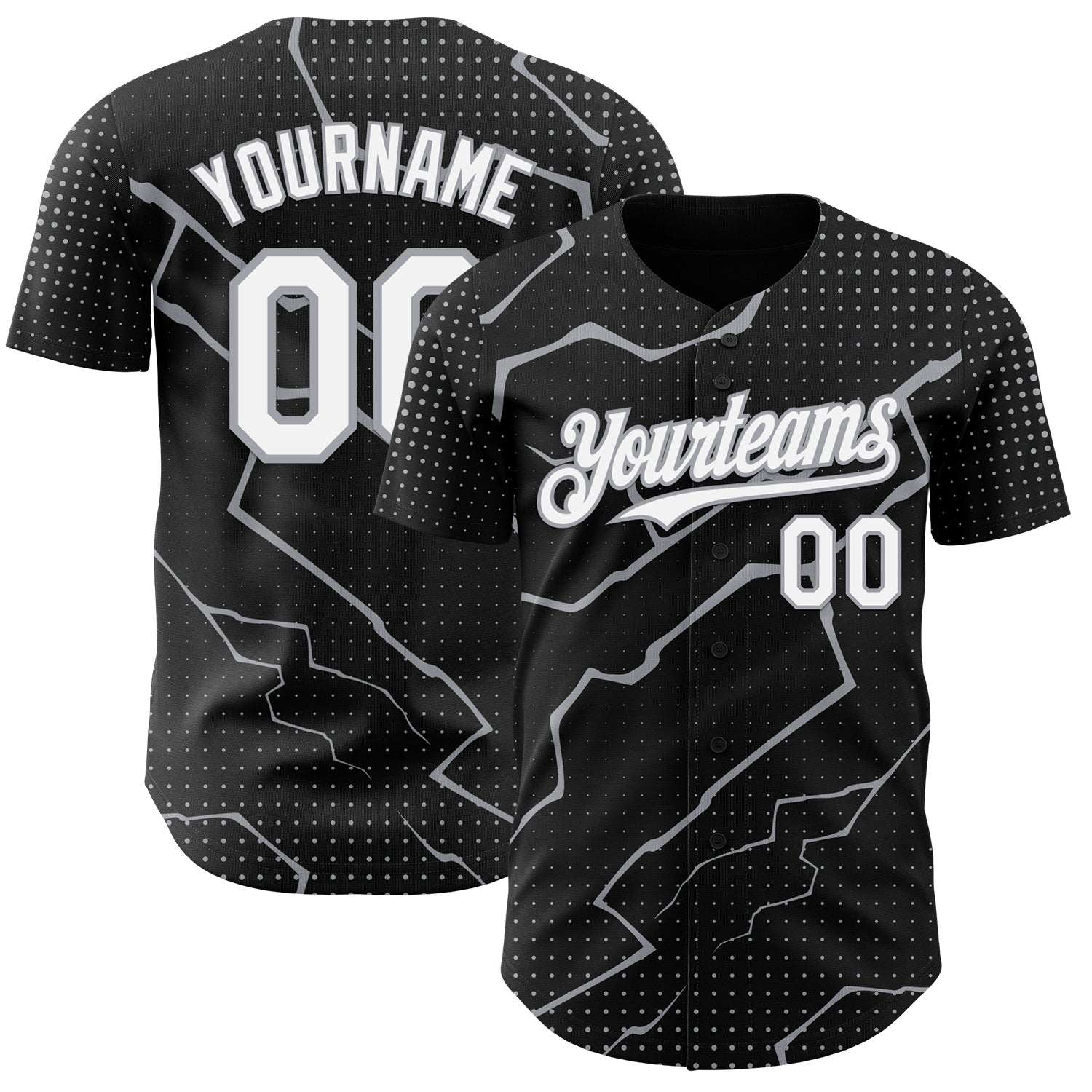 Custom Black White-Gray Lightning Polka Dot Authentic Baseball Jersey - Main View