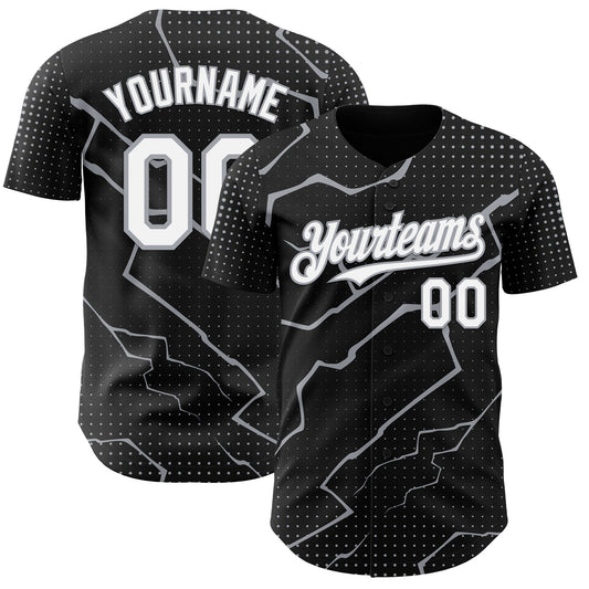 Custom Black White-Gray Lightning Polka Dot Authentic Baseball Jersey - Main View