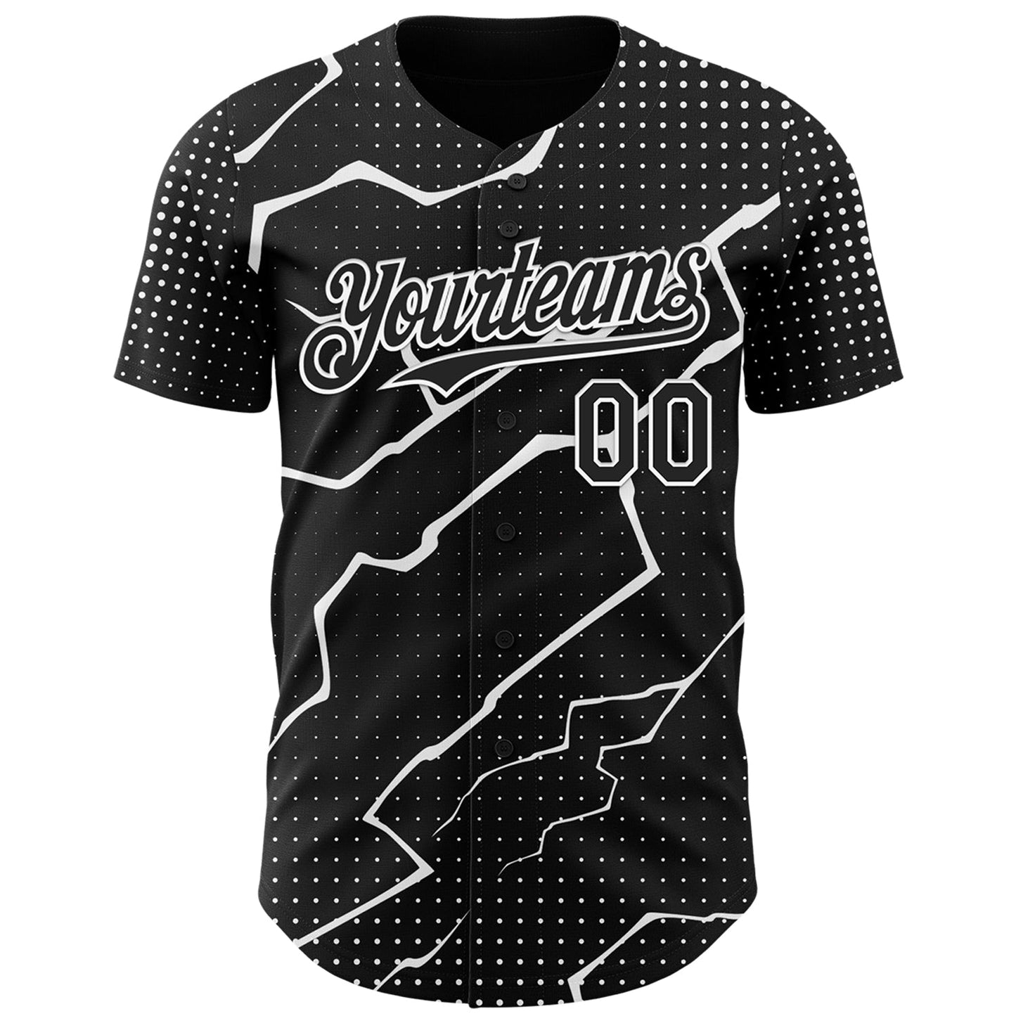 Custom Black White Lightning Polka Dot Authentic Baseball Jersey view 2