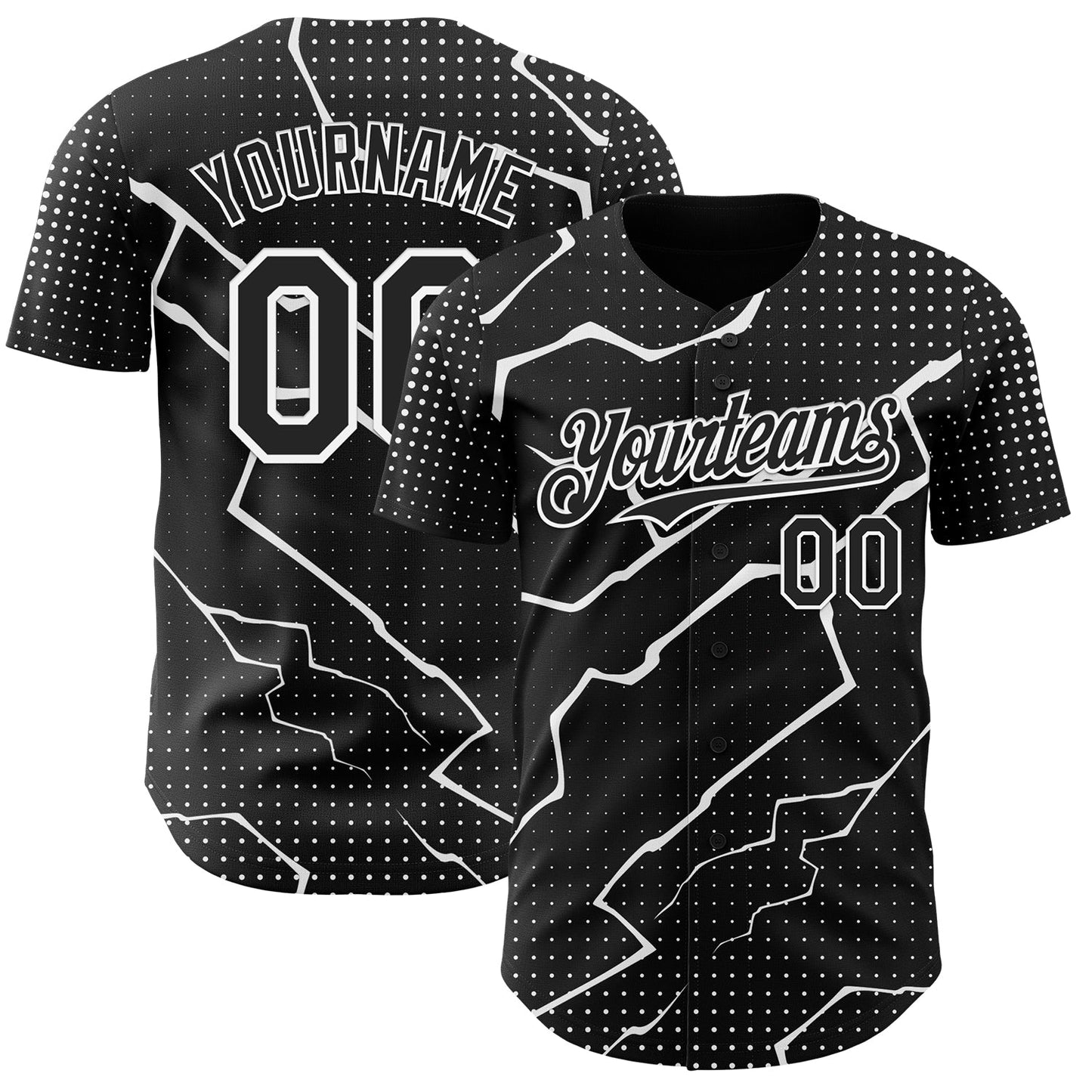 Custom Black White Lightning Polka Dot Authentic Baseball Jersey - Main View