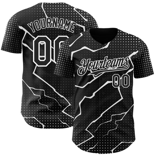 Custom Black White Lightning Polka Dot Authentic Baseball Jersey - Main View