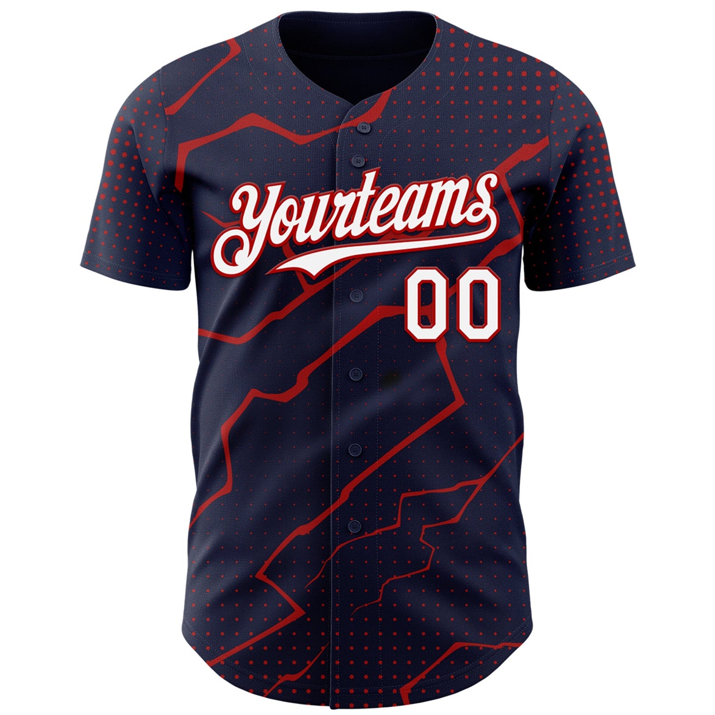 Custom Navy White-Red Lightning Polka Dot Authentic Baseball Jersey view 2