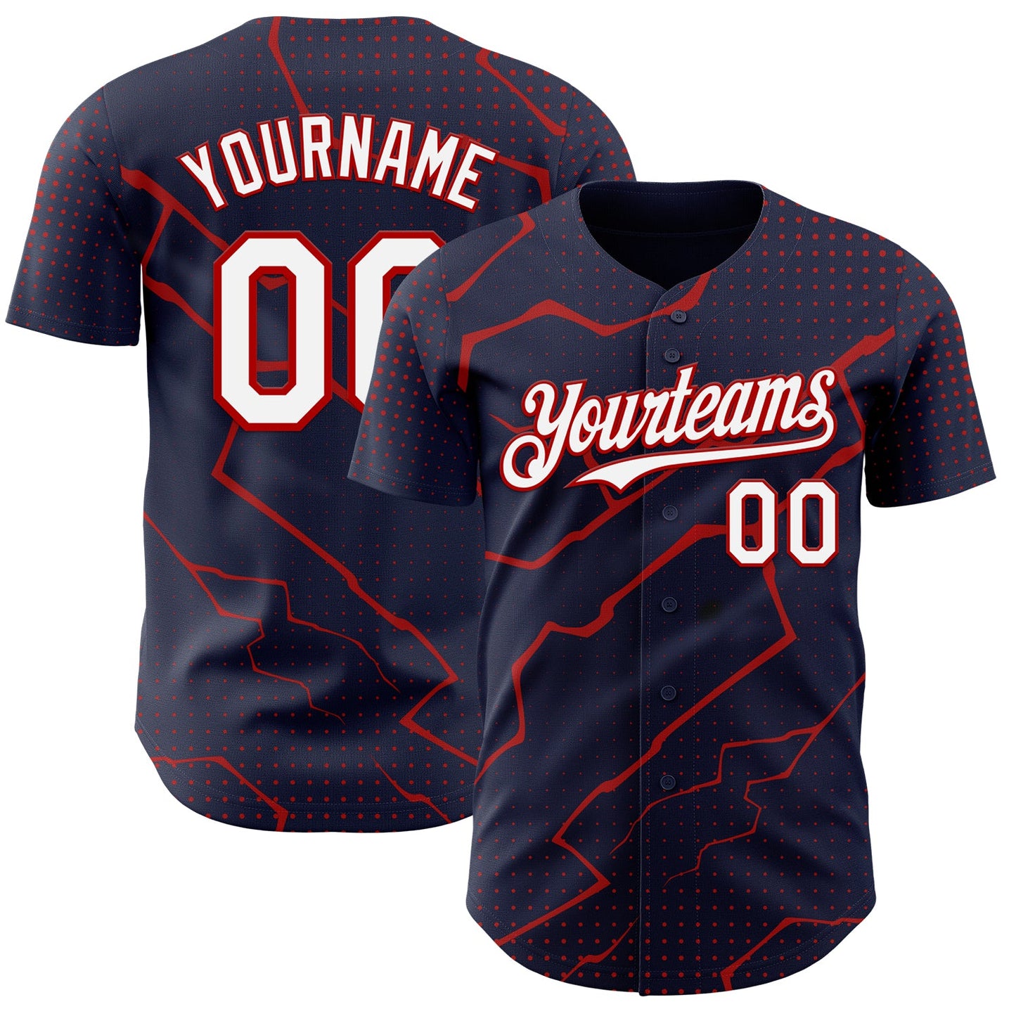 Custom Navy White-Red Lightning Polka Dot Authentic Baseball Jersey - Main View