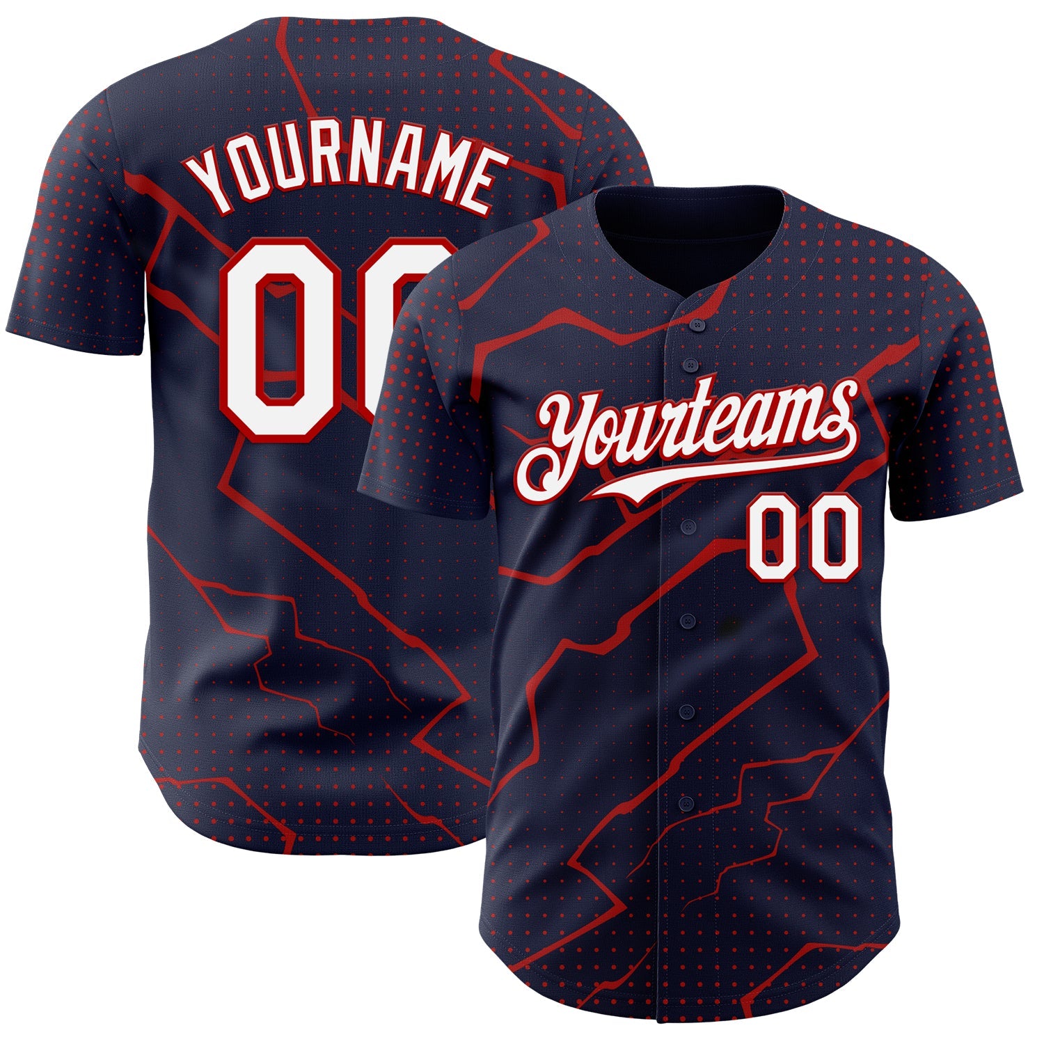 Custom Navy White-Red Lightning Polka Dot Authentic Baseball Jersey - Main View