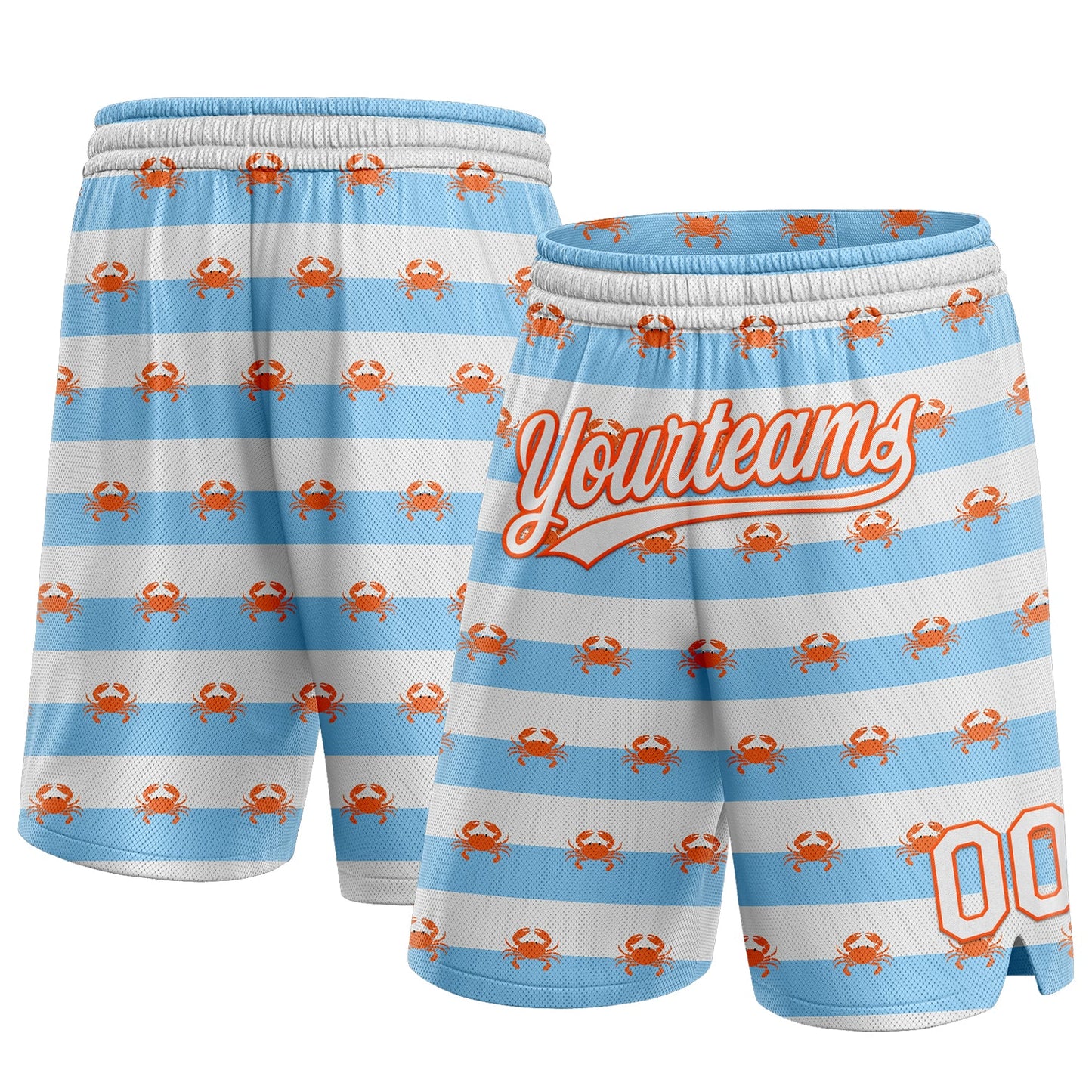 Custom Light Blue White-Orange 3D Pattern Crabs Authentic Basketball Shorts - Main View