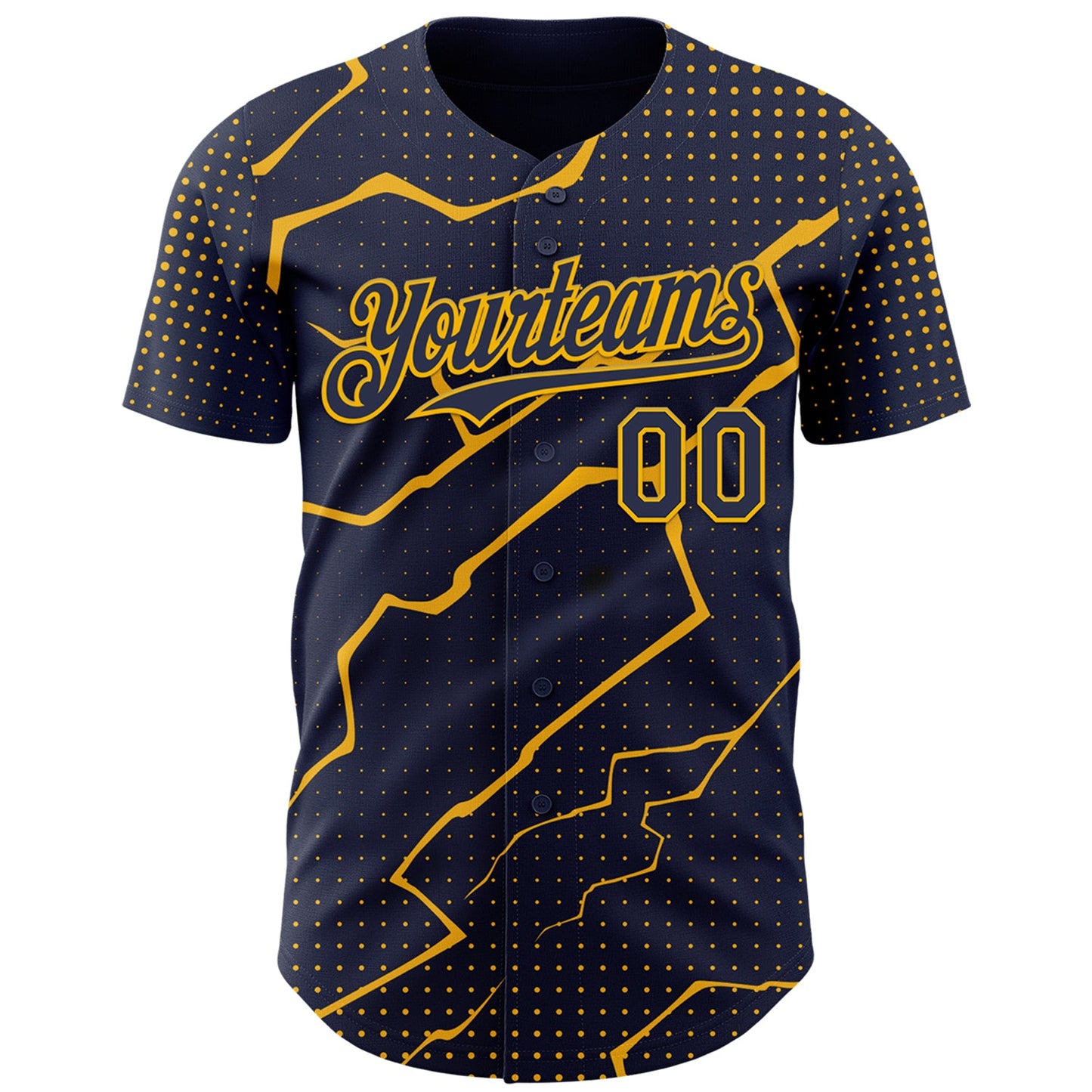 Custom Navy Gold Lightning Polka Dot Authentic Baseball Jersey view 2