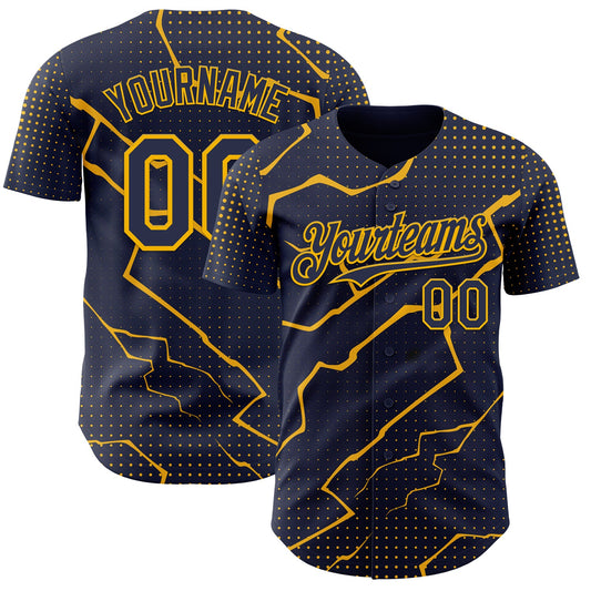 Custom Navy Gold Lightning Polka Dot Authentic Baseball Jersey - Main View