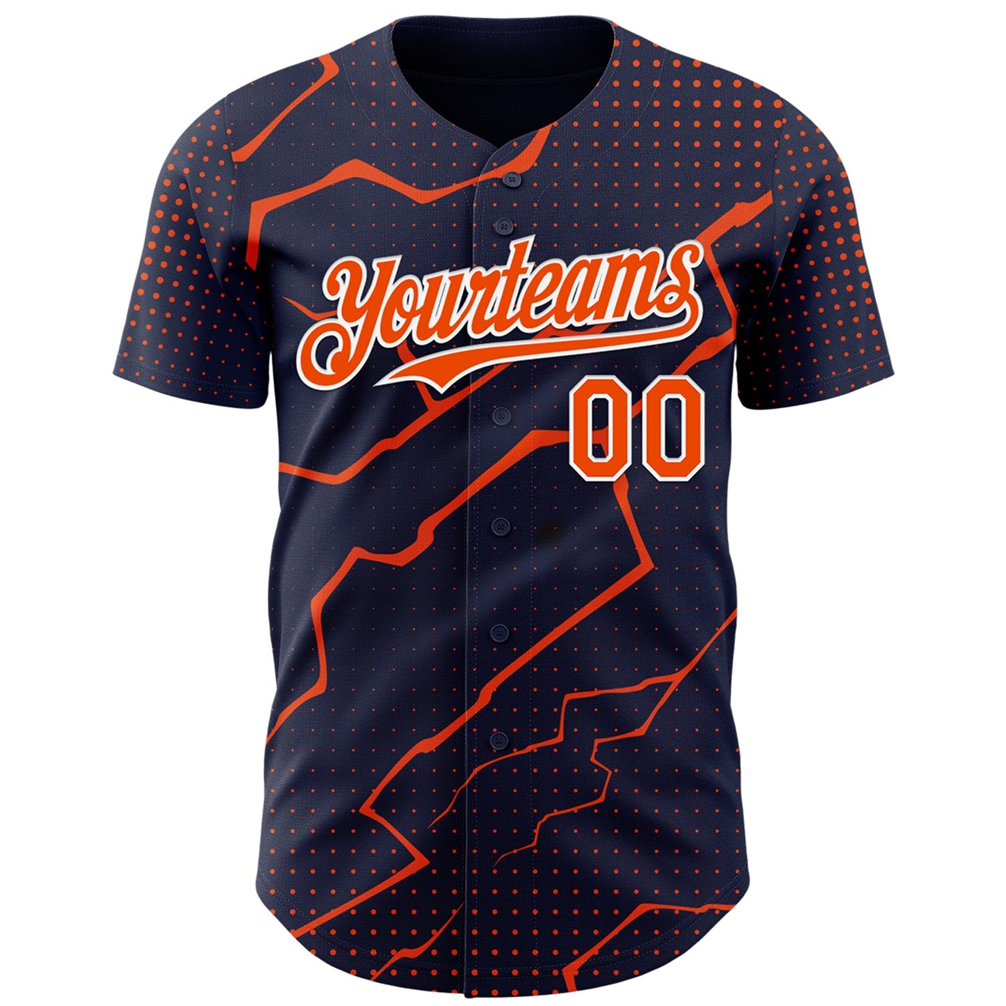 Custom Navy Orange-White Lightning Polka Dot Authentic Baseball Jersey view 2
