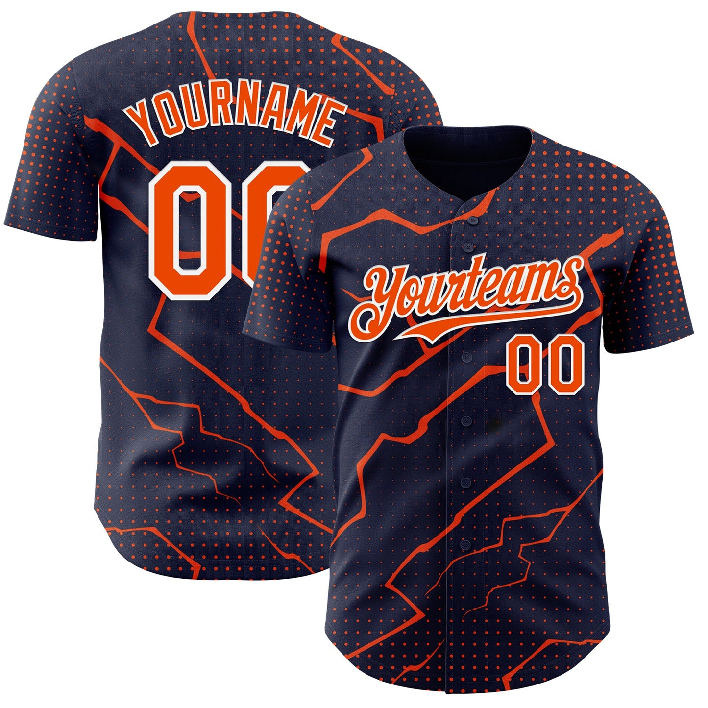 Custom Navy Orange-White Lightning Polka Dot Authentic Baseball Jersey - Main View