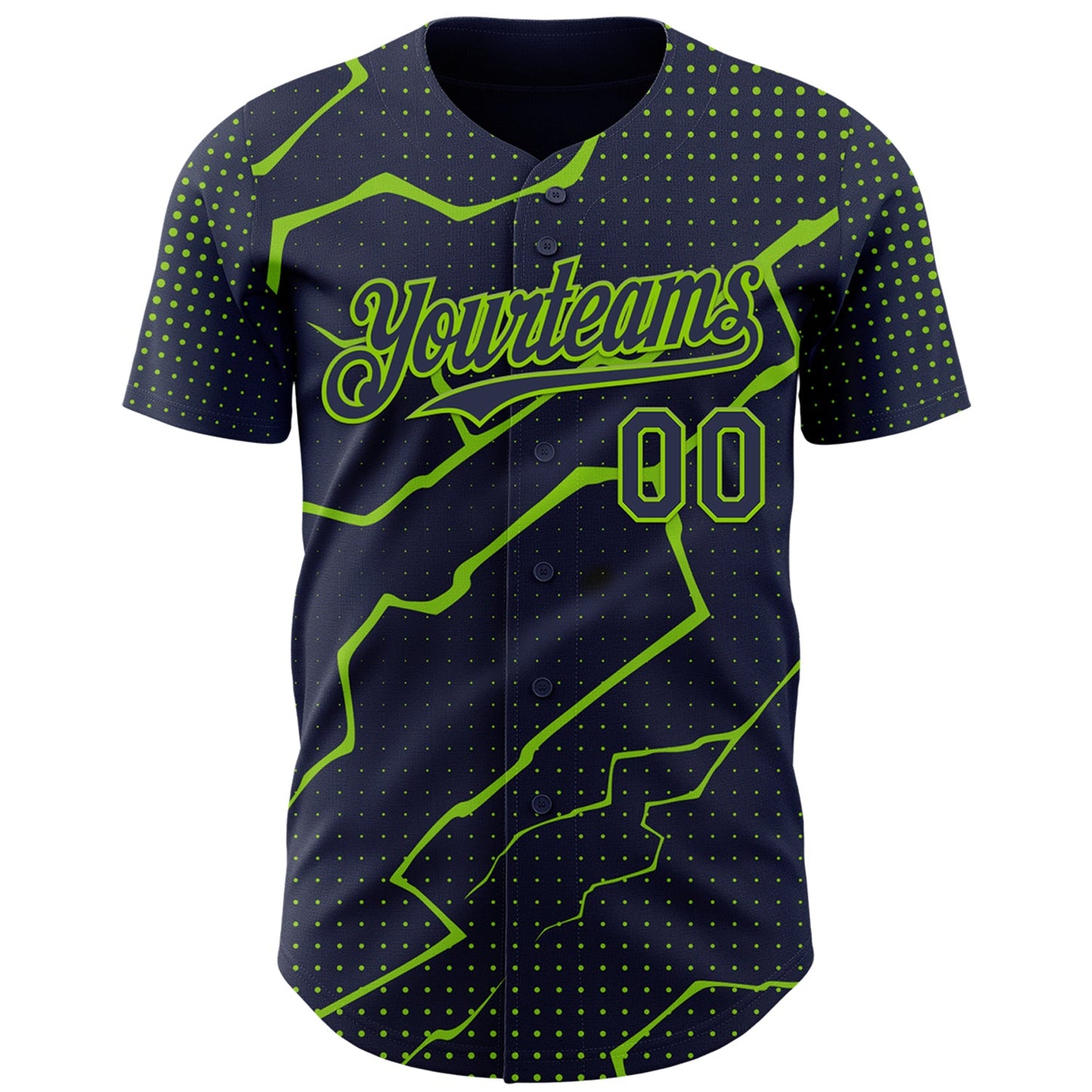 Custom Navy Neon Green Lightning Polka Dot Authentic Baseball Jersey view 2