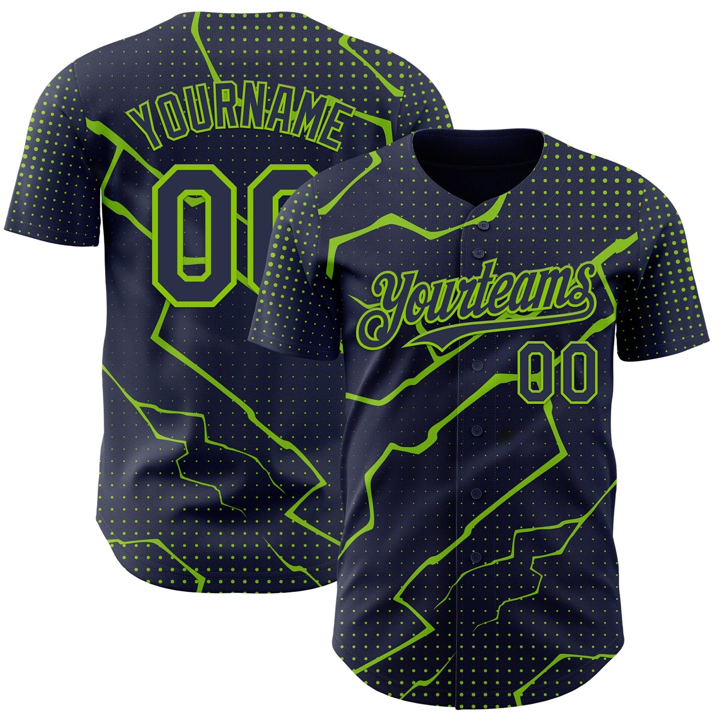 Custom Navy Neon Green Lightning Polka Dot Authentic Baseball Jersey - Main View