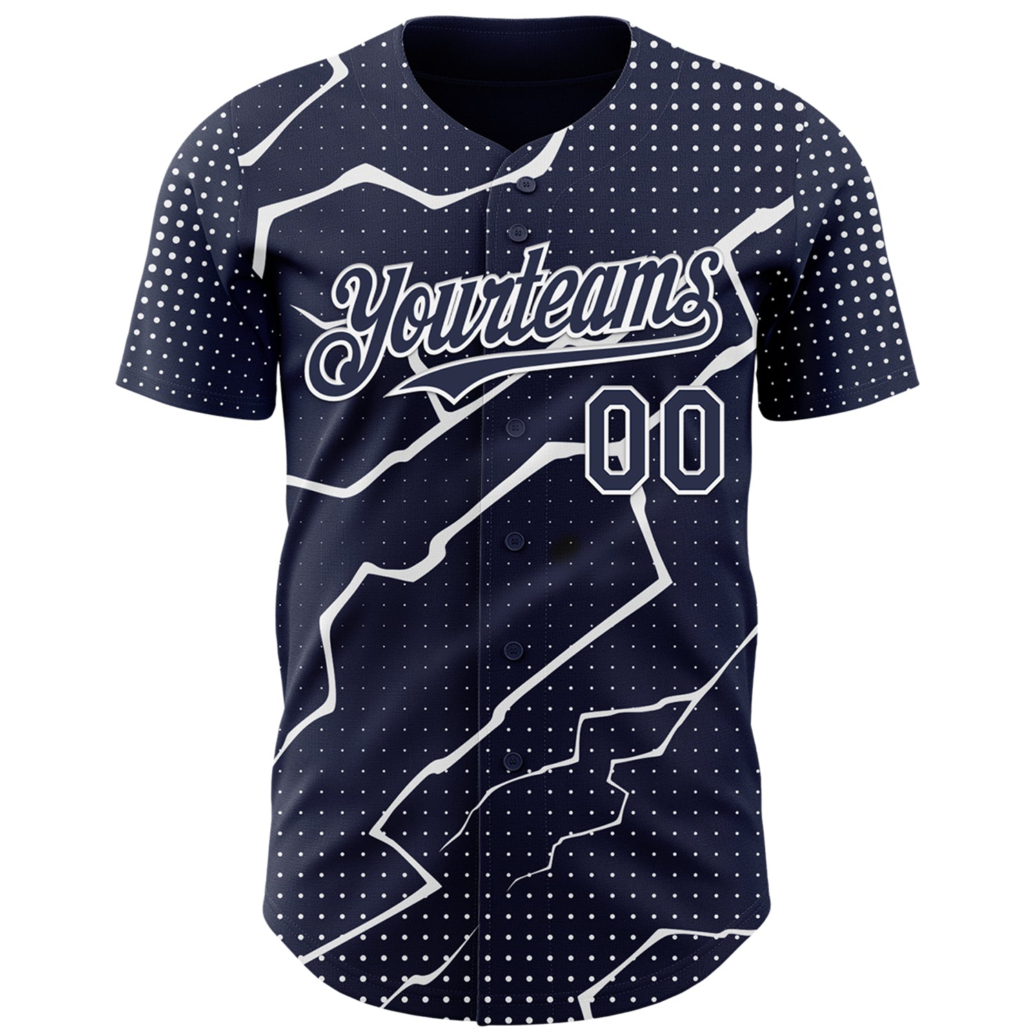 Custom Navy White Lightning Polka Dot Authentic Baseball Jersey view 2