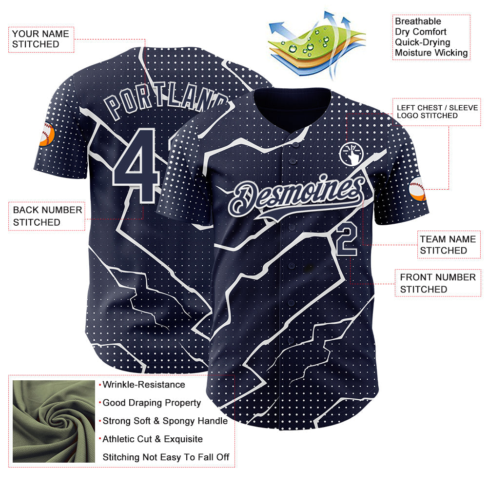 Custom Navy White Lightning Polka Dot Authentic Baseball Jersey view 3