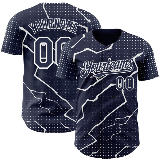 Custom Navy White Lightning Polka Dot Authentic Baseball Jersey - Main View