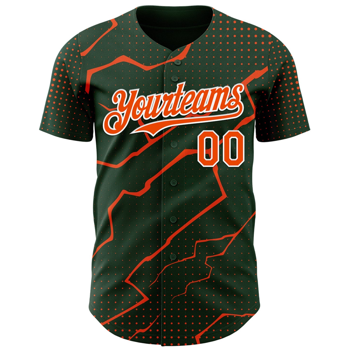 Custom Green Orange-White Lightning Polka Dot Authentic Baseball Jersey view 2