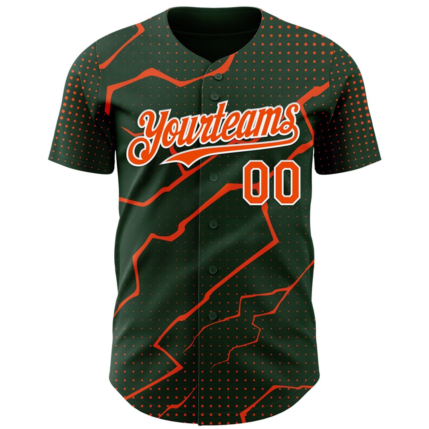 Custom Green Orange-White Lightning Polka Dot Authentic Baseball Jersey view 2