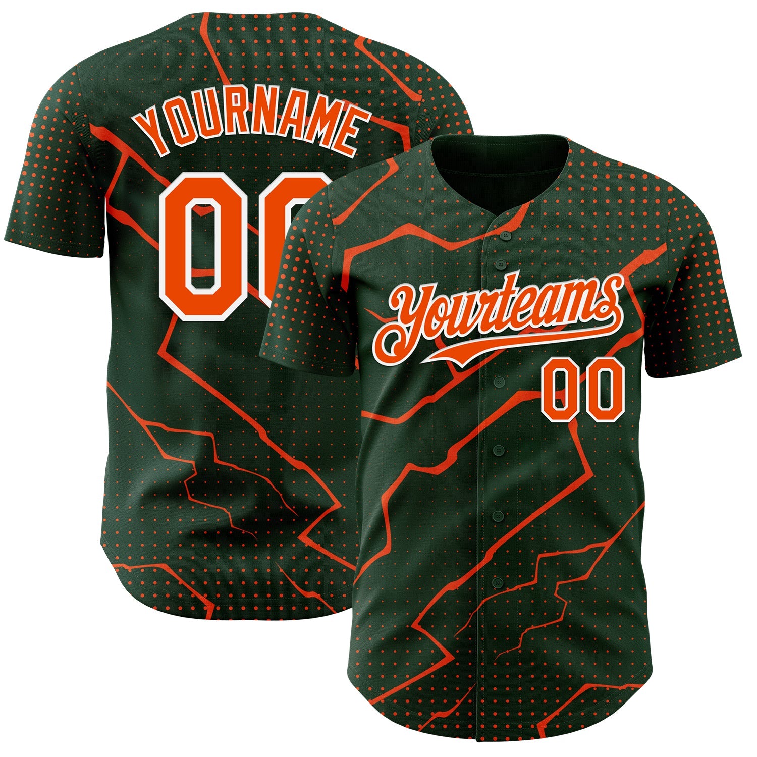 Custom Green Orange-White Lightning Polka Dot Authentic Baseball Jersey - Main View