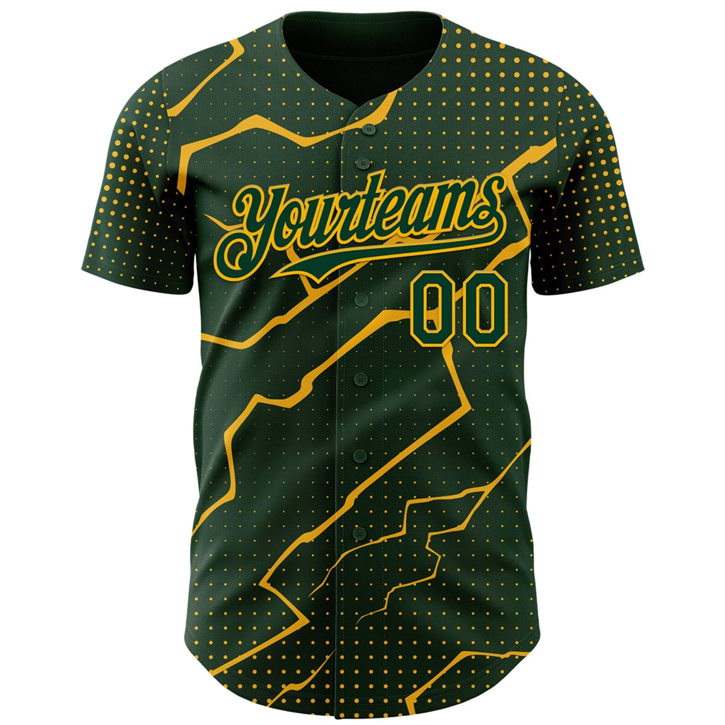Custom Green Gold Lightning Polka Dot Authentic Baseball Jersey view 2