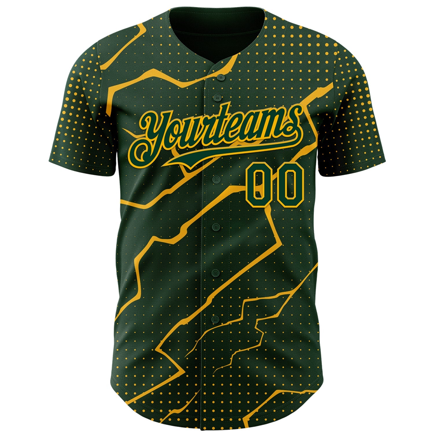 Custom Green Gold Lightning Polka Dot Authentic Baseball Jersey view 2