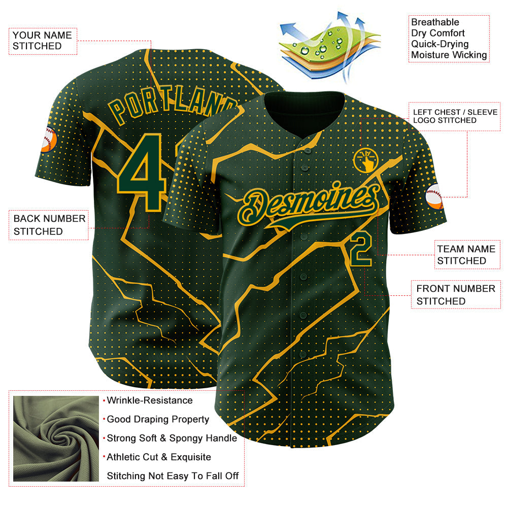 Custom Green Gold Lightning Polka Dot Authentic Baseball Jersey view 3