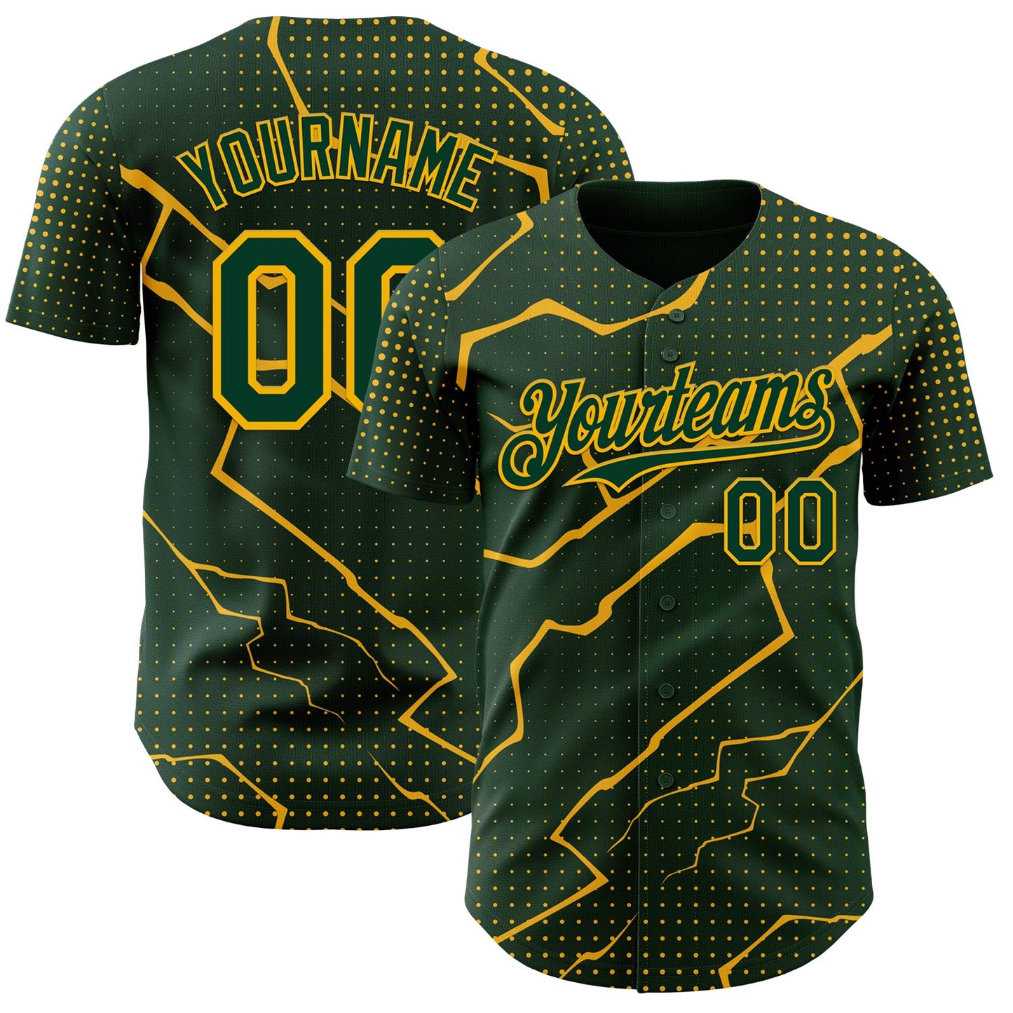 Custom Green Gold Lightning Polka Dot Authentic Baseball Jersey - Main View