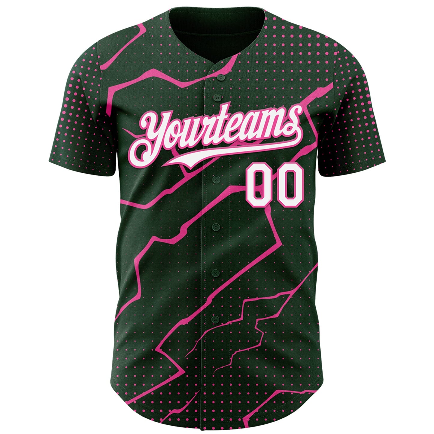 Custom Green White-Pink Lightning Polka Dot Authentic Baseball Jersey view 2