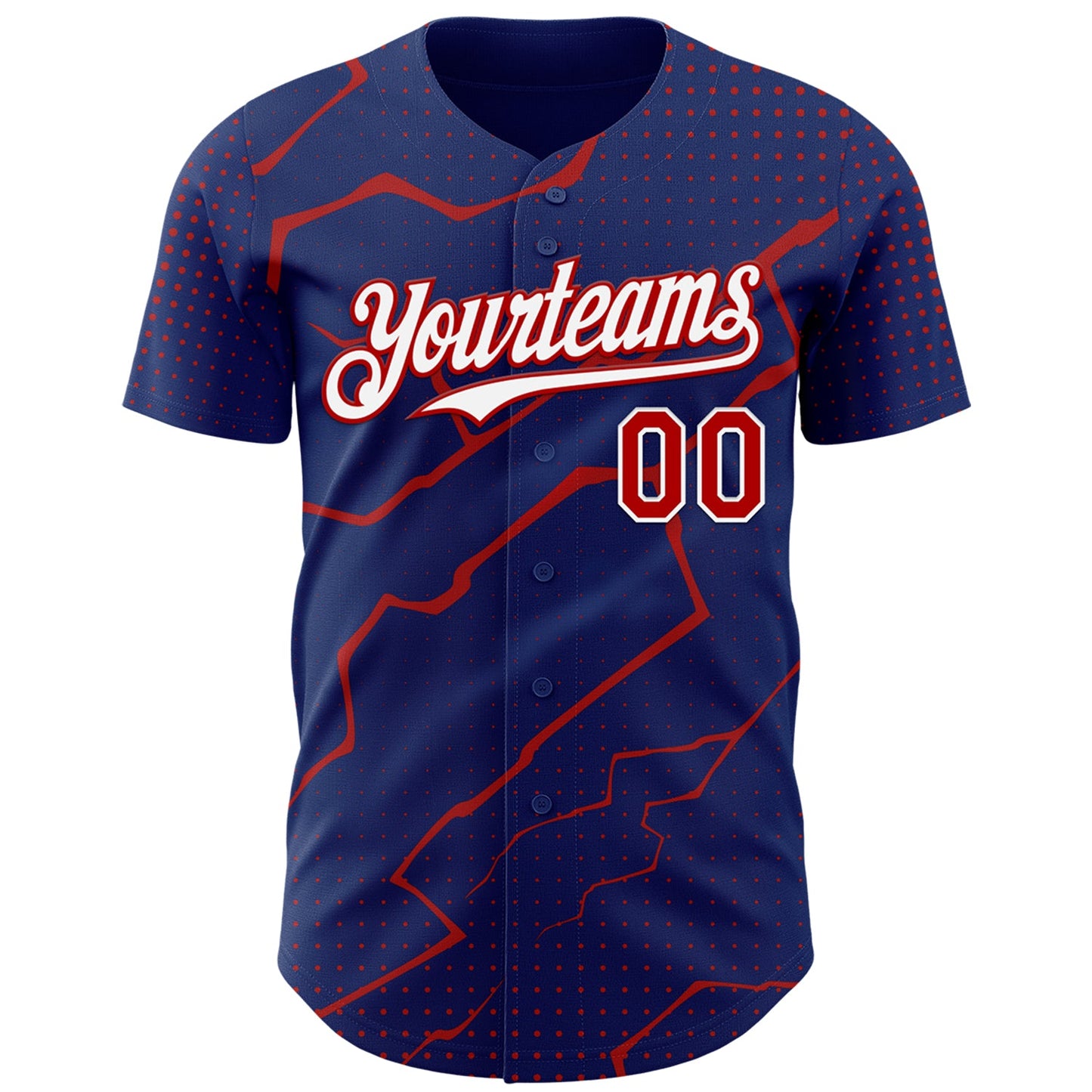 Custom Royal Red-White Lightning Polka Dot Authentic Baseball Jersey view 2