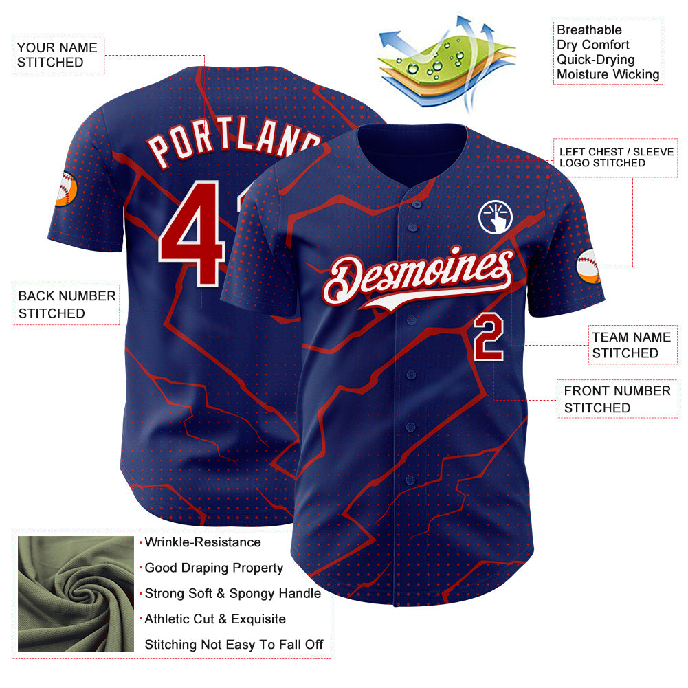 Custom Royal Red-White Lightning Polka Dot Authentic Baseball Jersey view 3