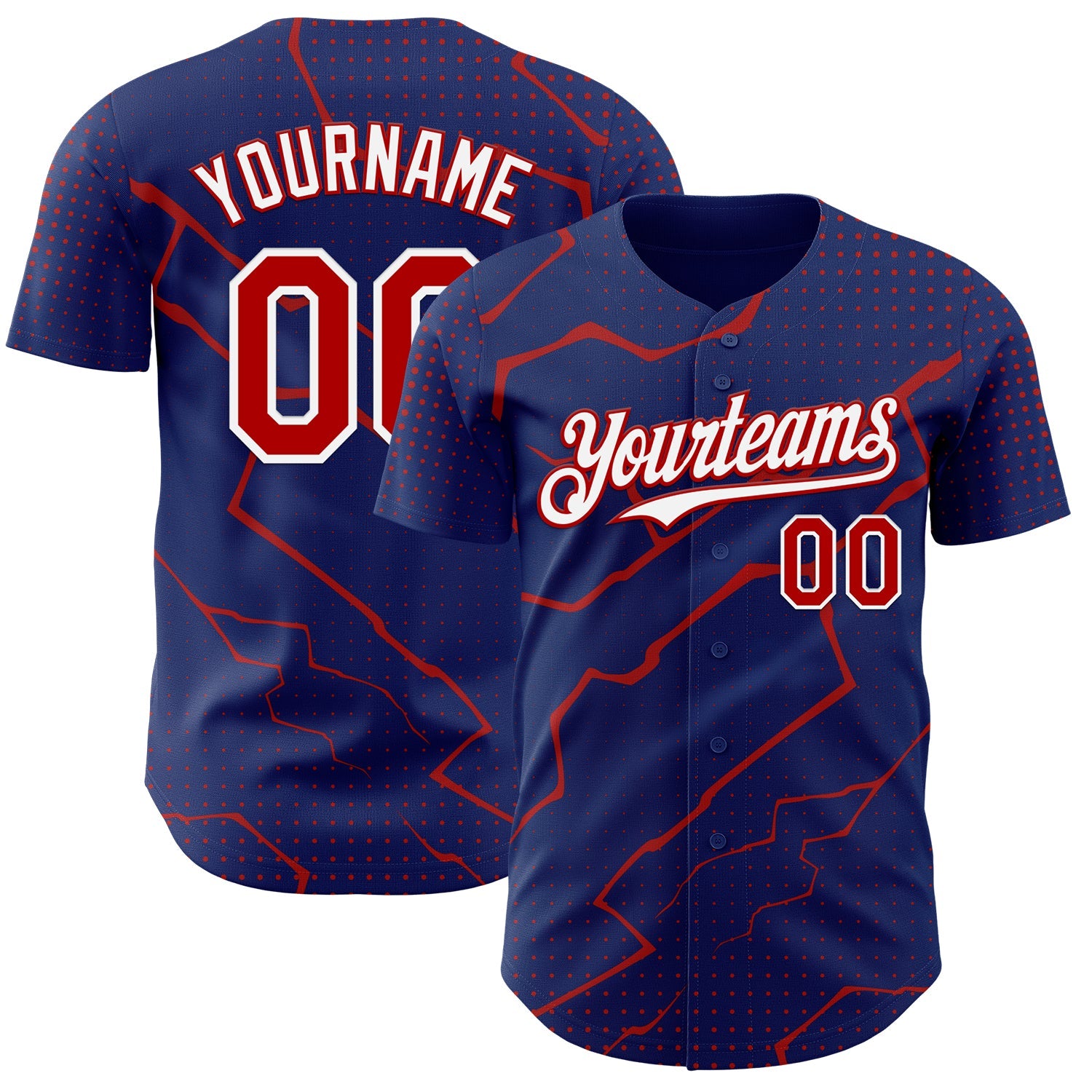 Custom Royal Red-White Lightning Polka Dot Authentic Baseball Jersey - Main View