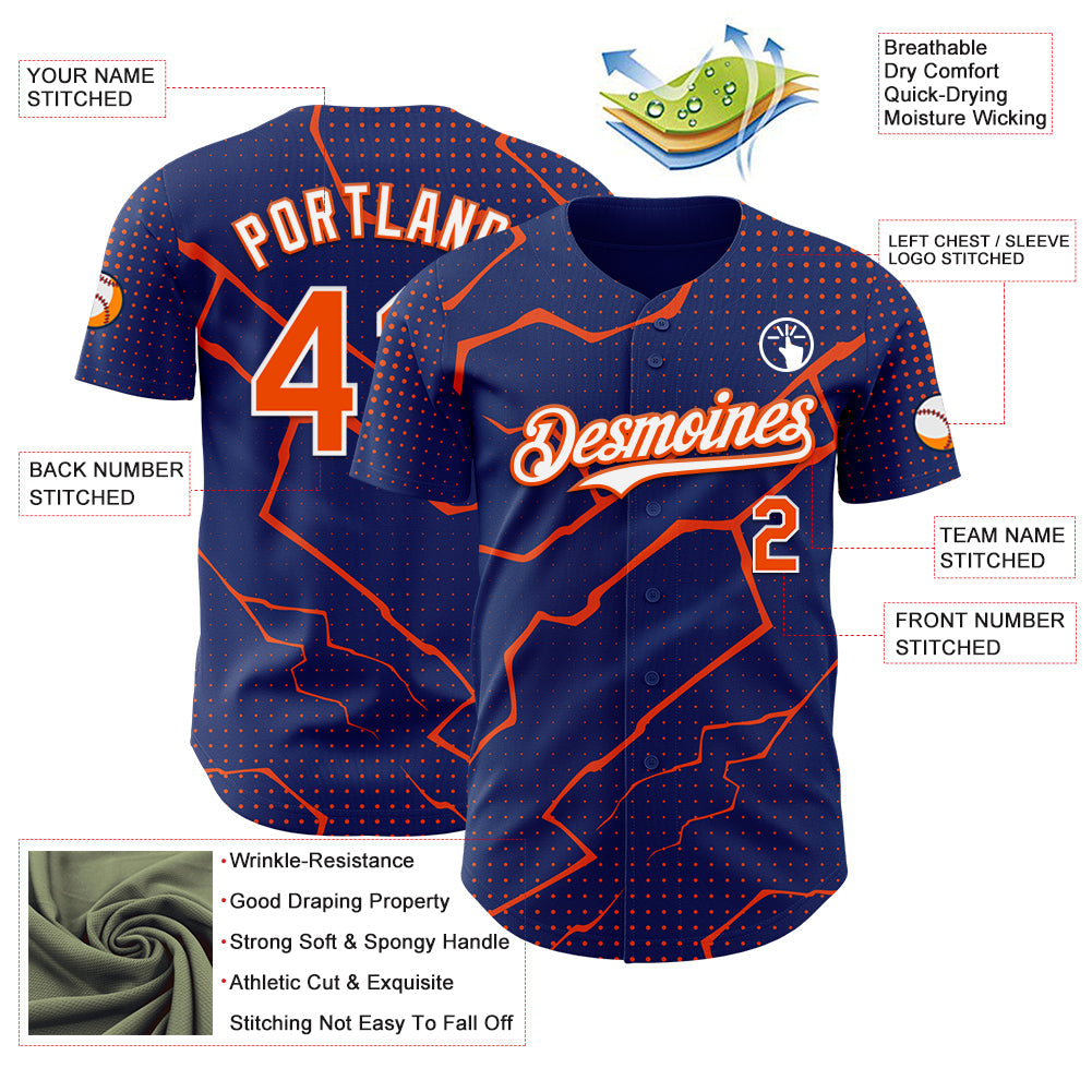 Custom Royal Orange-White Lightning Polka Dot Authentic Baseball Jersey view 3