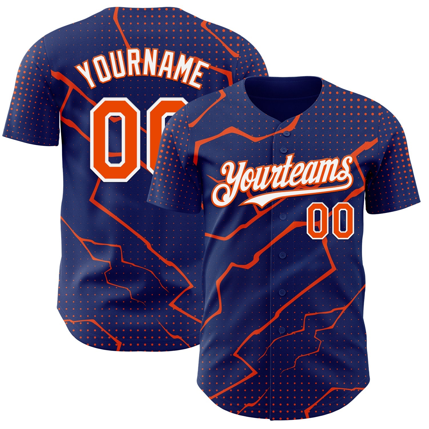 Custom Royal Orange-White Lightning Polka Dot Authentic Baseball Jersey - Main View